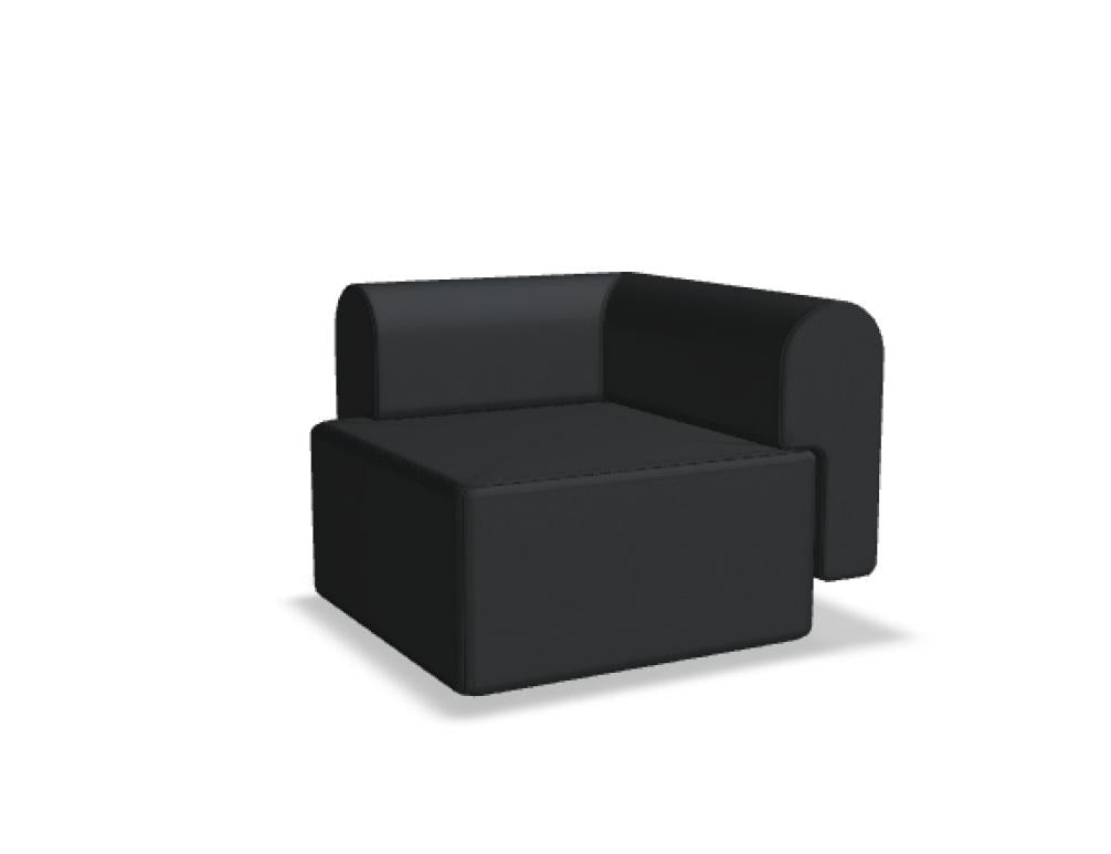 Modulares Sofa Tori von Tamo in Anthrazit mit gepolsterter Sitzfläche, abgerundeter Rückenlehne und Kunststofffüssen.