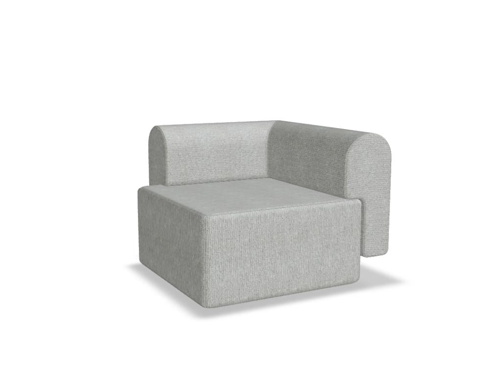 Tori TRI01L modulares Sofa von Tamo in heller Polsterung mit Chaise-Element, niedriger Rückenlehne und klarer moderner Form