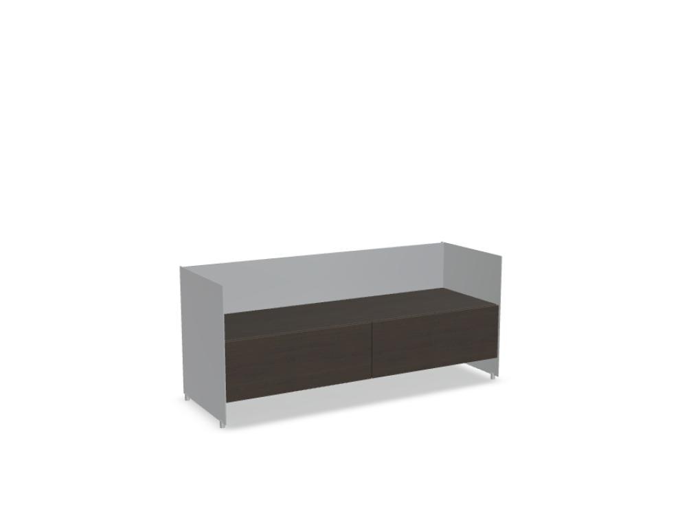 Büroschrank Aloox von Tamo in Eiche Natur mit Massivholzfront, Aluminium-Korpus und Aluminiumfüssen, freistehend oder hängend montierbar.
