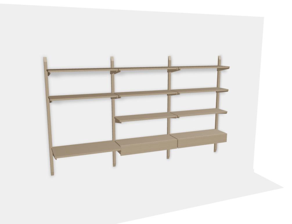 Wandmontiertes Holzregal Noki aus massivem Eichenholz in Eiche Natur mit offenen Fachböden, modularer Aufbau, Hersteller Tamo.