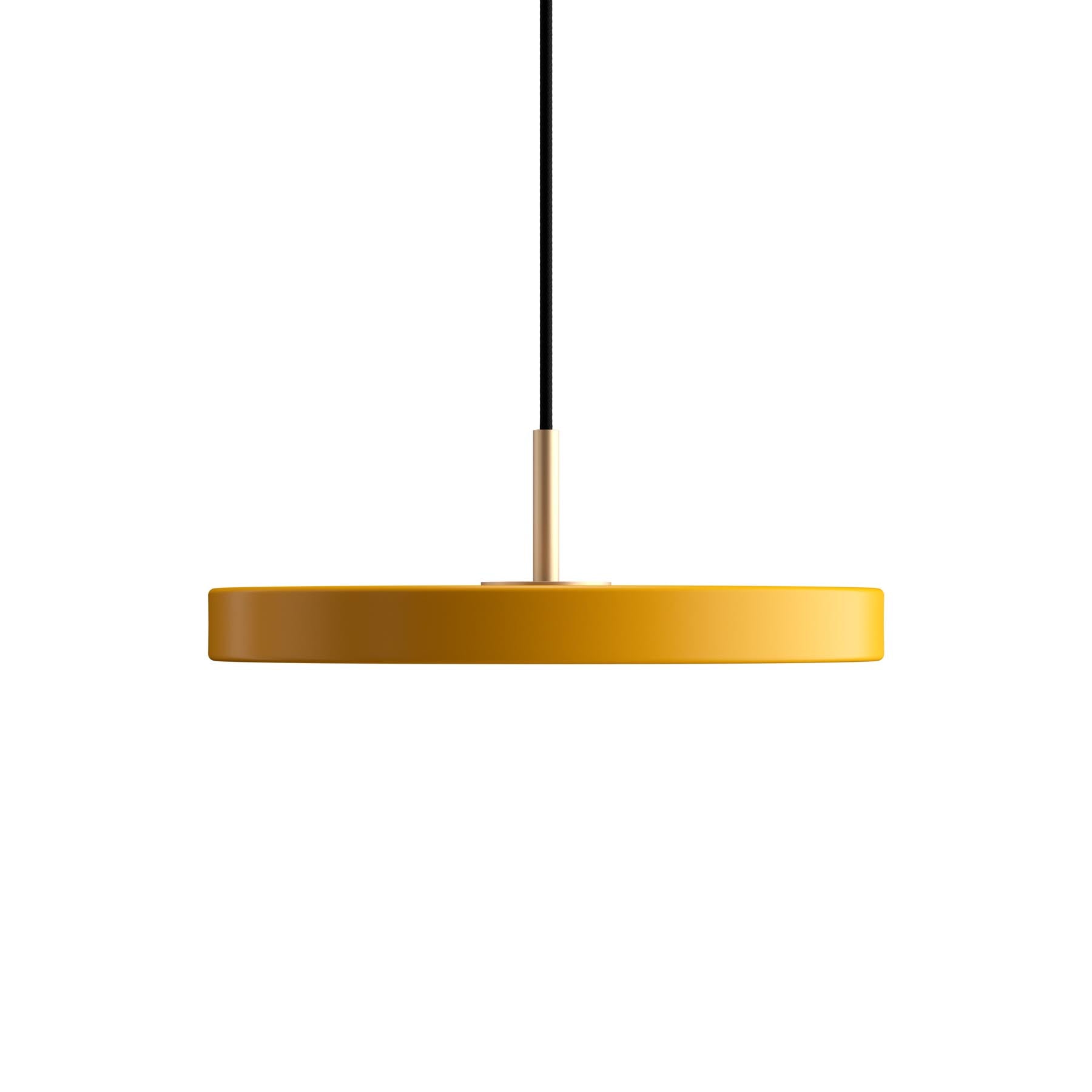 Elegante Asteria Mini Pendellampe in Saffron Yellow, ideal für moderne Innenräume und zur Schaffung einzigartiger Lichtstimmungen.