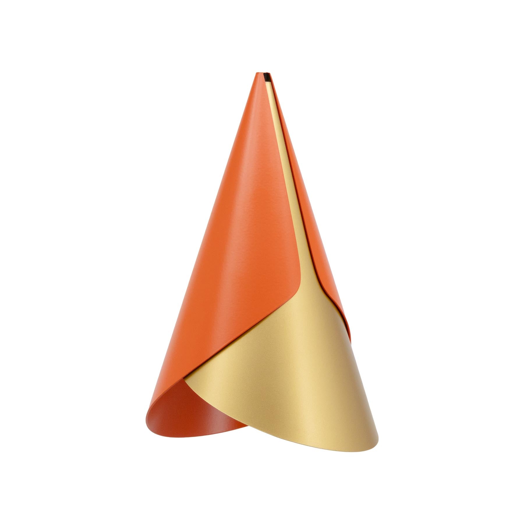 Eleganter Cornet Lampenschirm in warmem Orange mit Messingdetails, ideal für stilvolle Beleuchtung in jedem Raum.