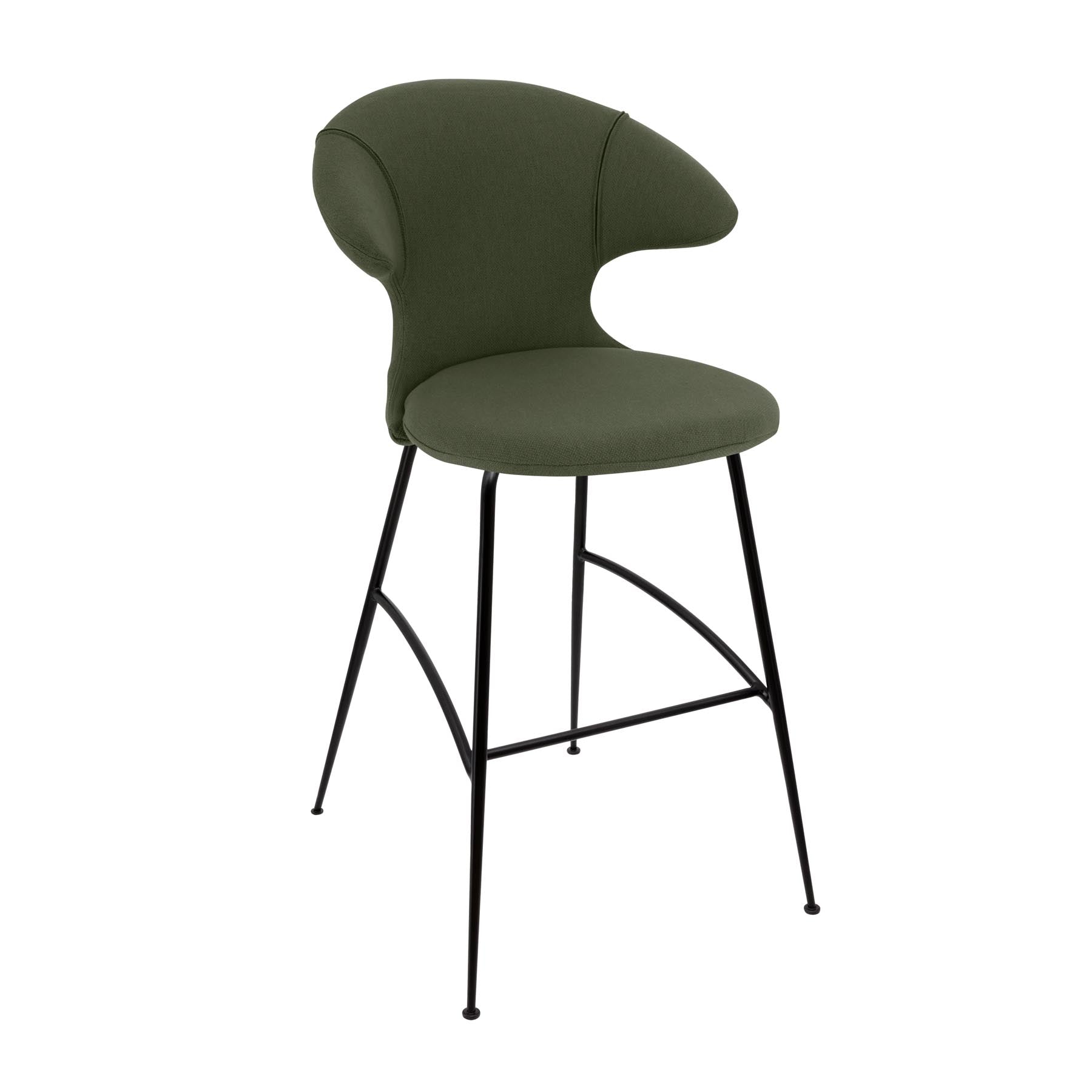 Moderner Barstuhl Time Flies in Racing Green, mit komfortablen Armlehnen, perfekt für trendige Bars und stilvolle Essbereiche.
