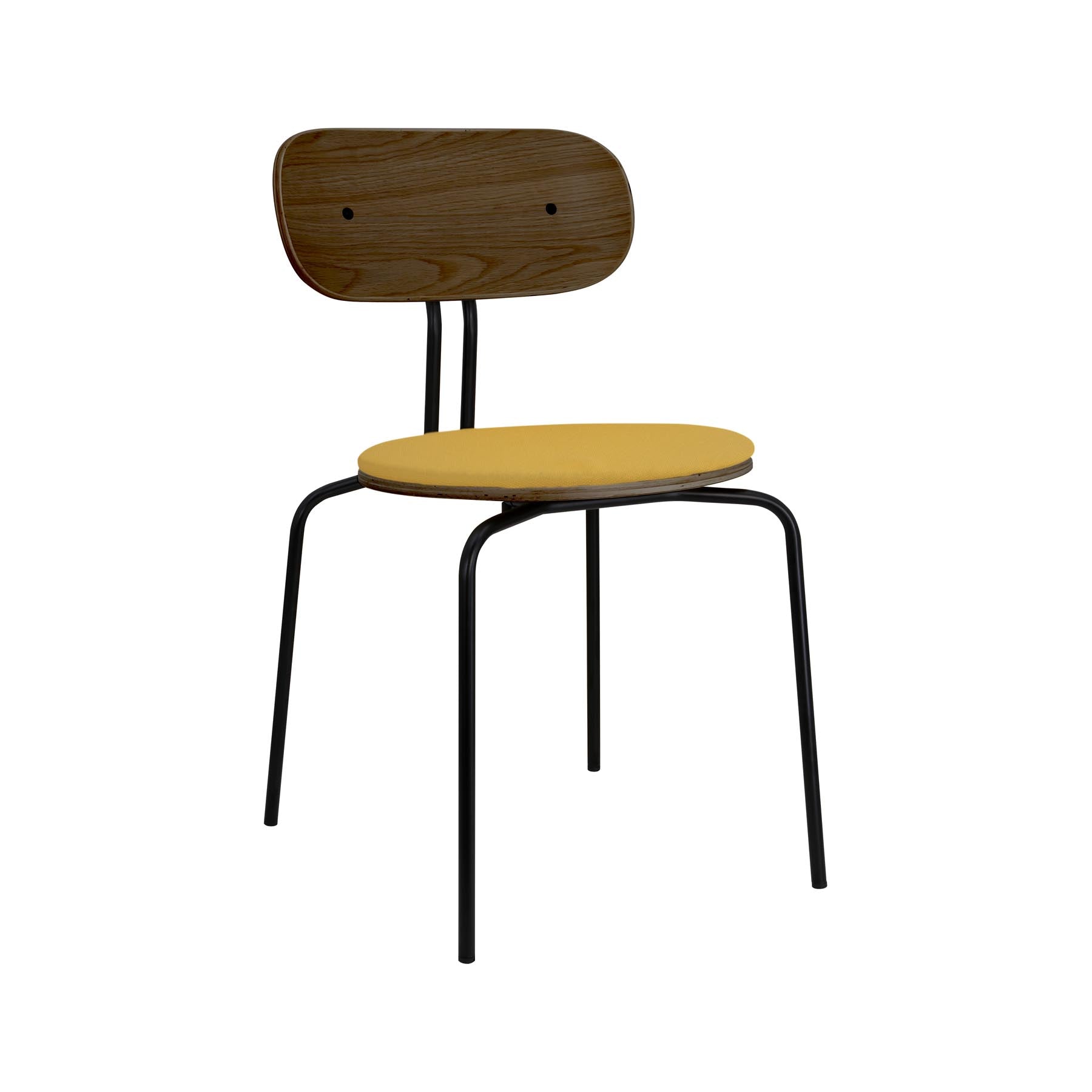 Eleganter gepolsterter Curious Stuhl in warmem Curry Sun, ideal für stilvolle Wohnräume. Entdecken Sie das Design von Umage.