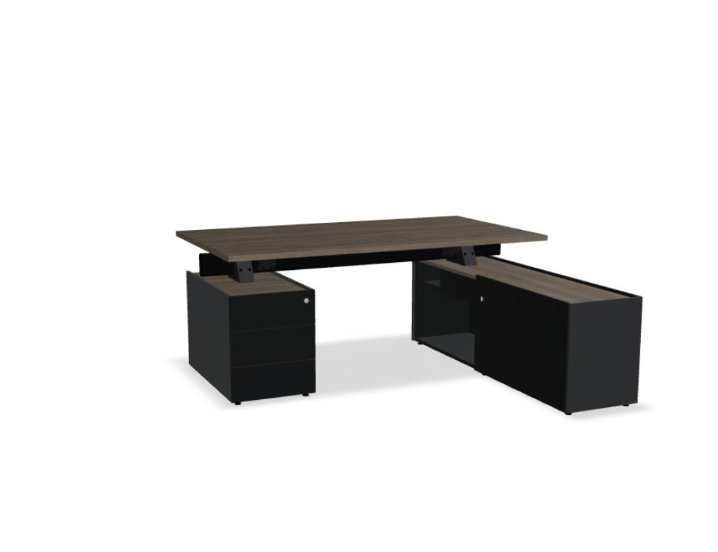 Viga V09PM - Chefschreibtisch mit Managerschrank und Container in Dunkle Walnuss präsentiert im Onlineshop von KAQTU Design AG. Schreibtisch ist von Mdd