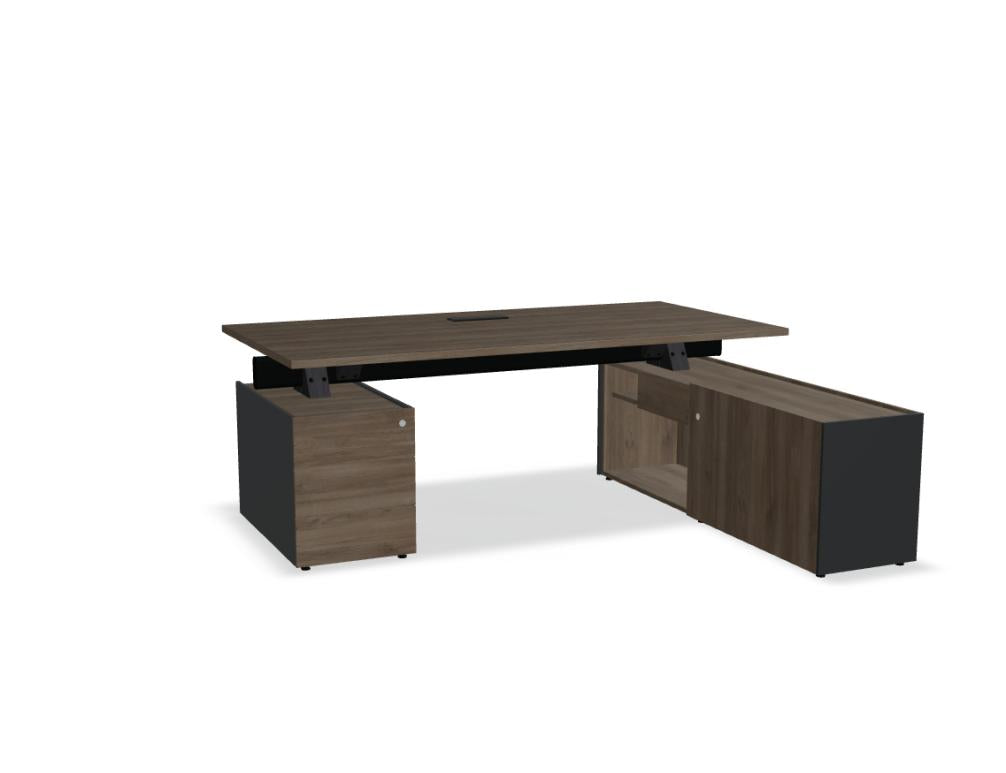 Viga V10PM - Chefschreibtisch mit Managerschrank und Container in Dunkle Walnuss präsentiert im Onlineshop von KAQTU Design AG. Schreibtisch ist von Mdd