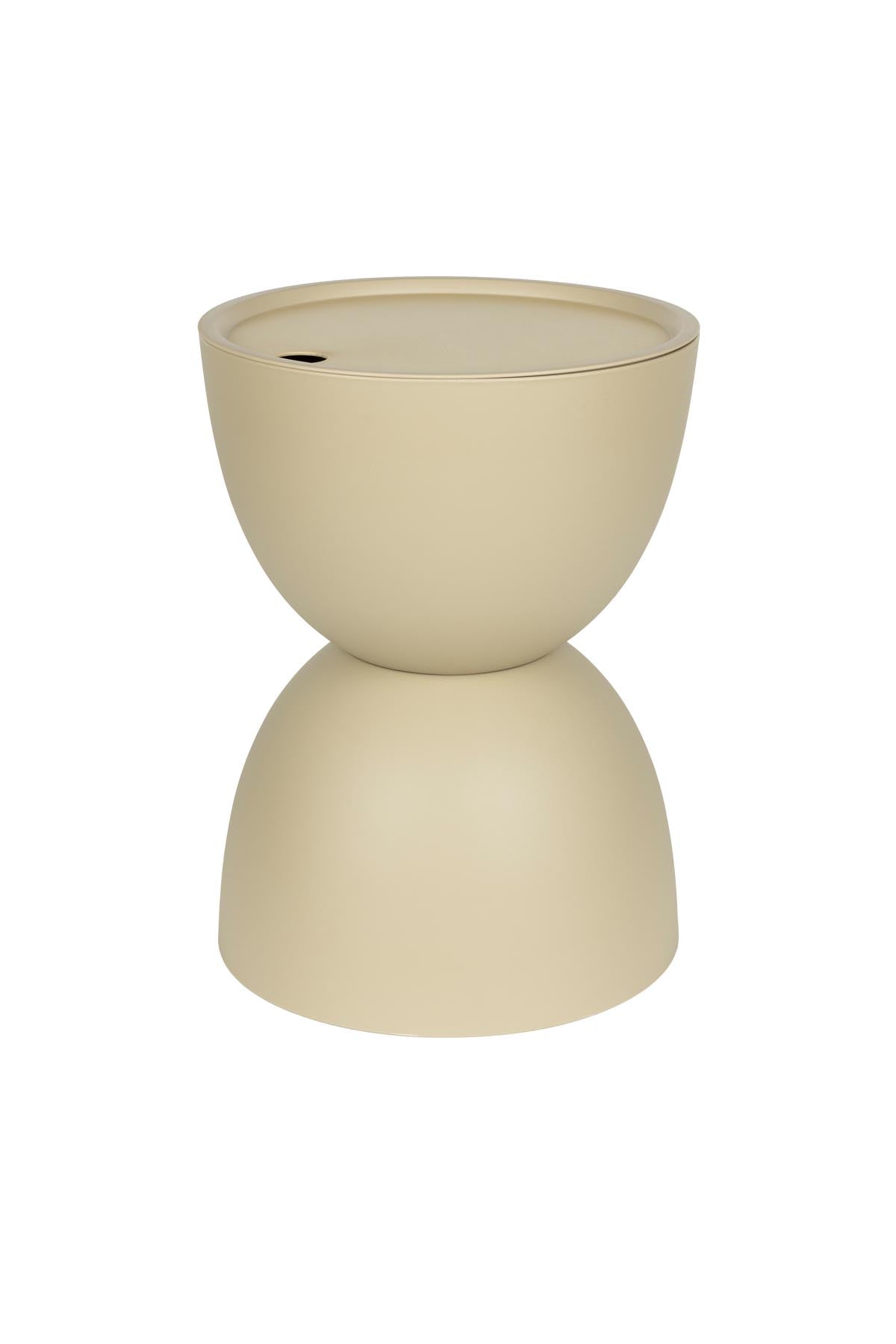 Beistelltisch Mara Outdoor in Beige aus mattem Kunststoff mit Sanduhr-Design und abnehmbarer Tischplatte, Outdoor-Möbel.