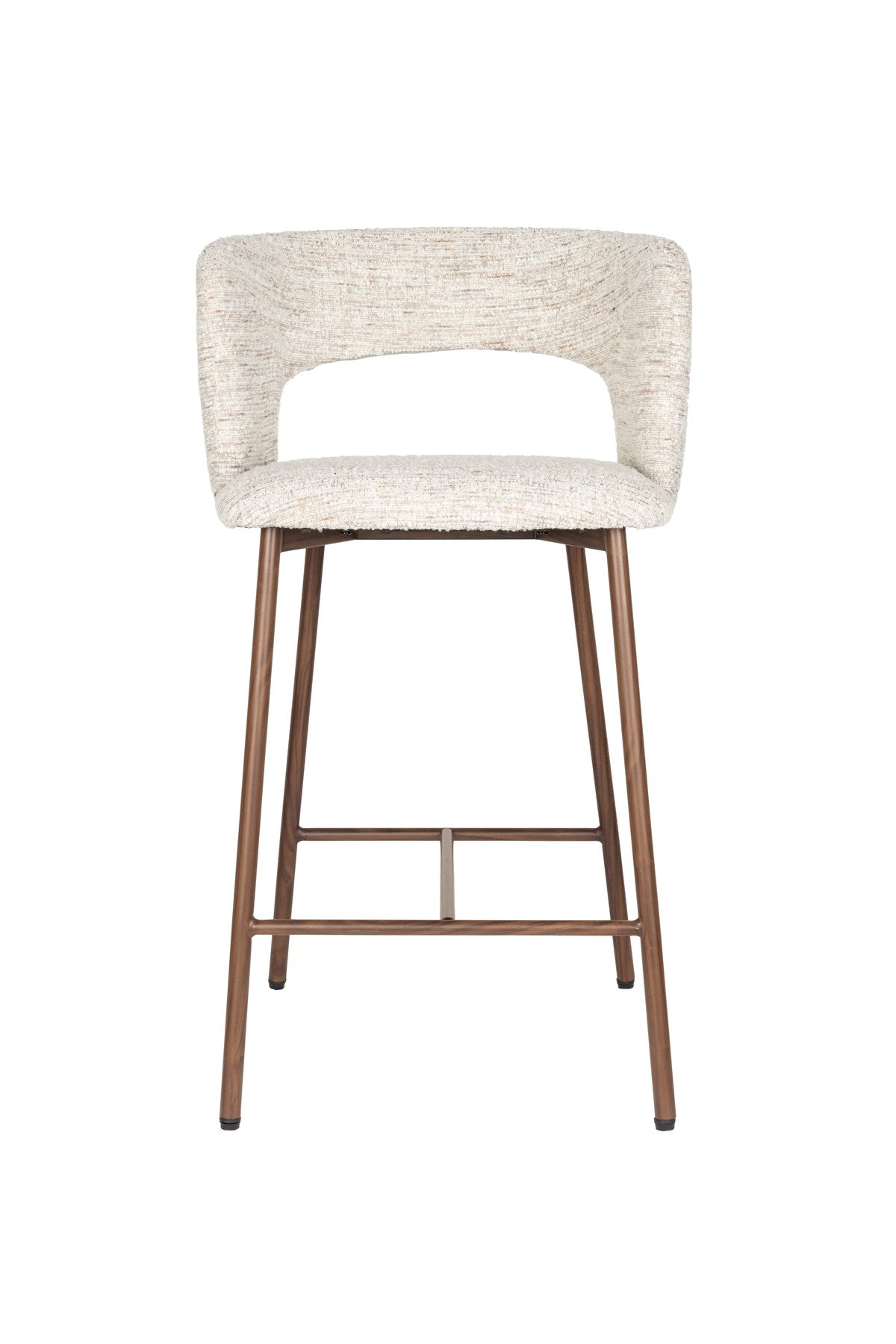Barhocker Chelsea von White Label Living mit gepolstertem Sitz in Beige, Gestell aus Birkenholz mit bogenförmiger Rückenlehne.