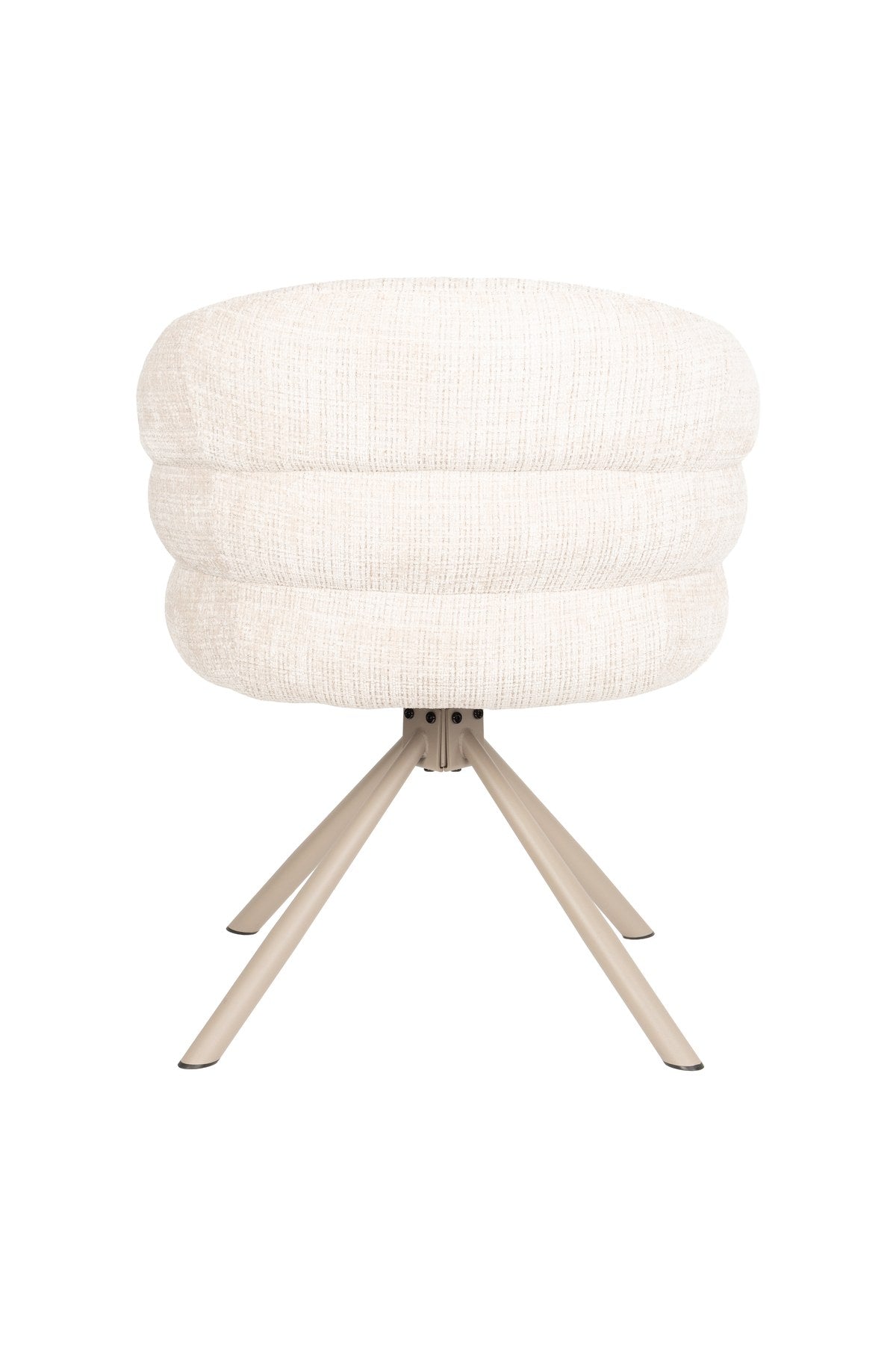 Armlehnstuhl Marjolein von White Label Living mit gepolsterter, halbkreisförmiger Sitzschale aus Polyester und Metallgestell in Beige.