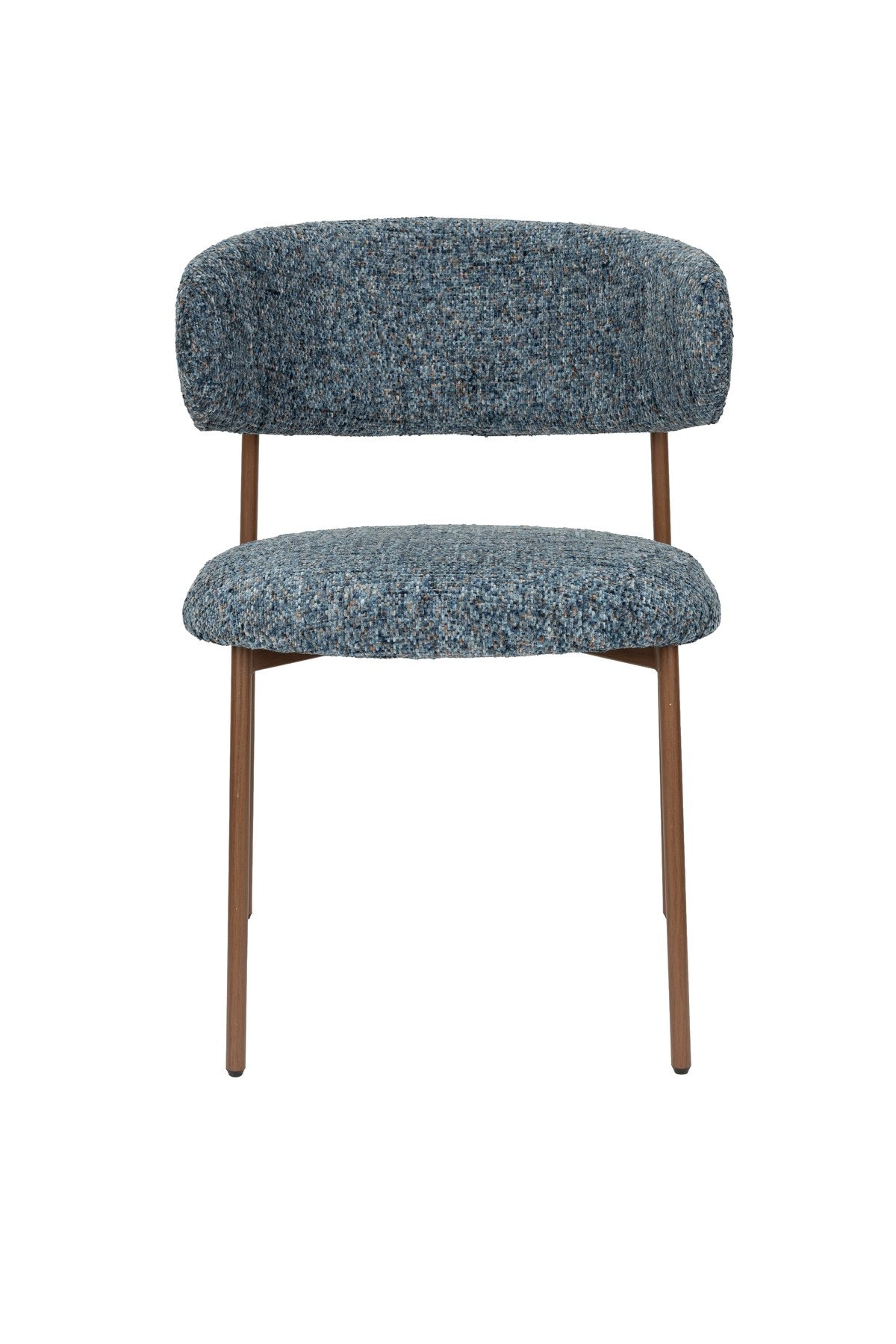 Blauer gepolsterter Esszimmerstuhl Chair Claes mit Sitzfläche und Rückenlehne aus Polyester sowie Beinhöhe von 44 Zentimetern.