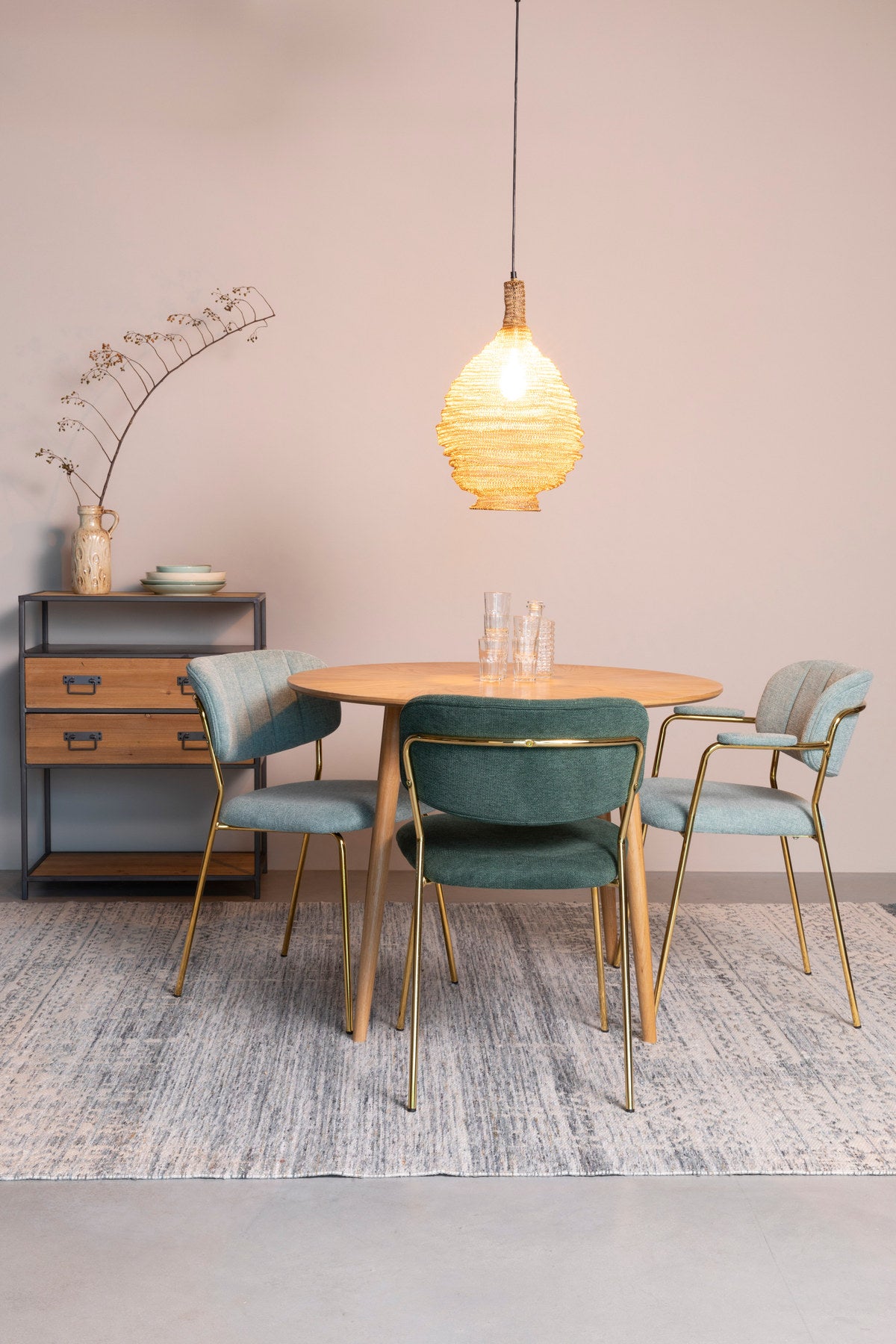 Stuhl Jolien gepolstert V1 in Gold/Hellgrün präsentiert im Onlineshop von KAQTU Design AG. Stuhl ist von White Label Living