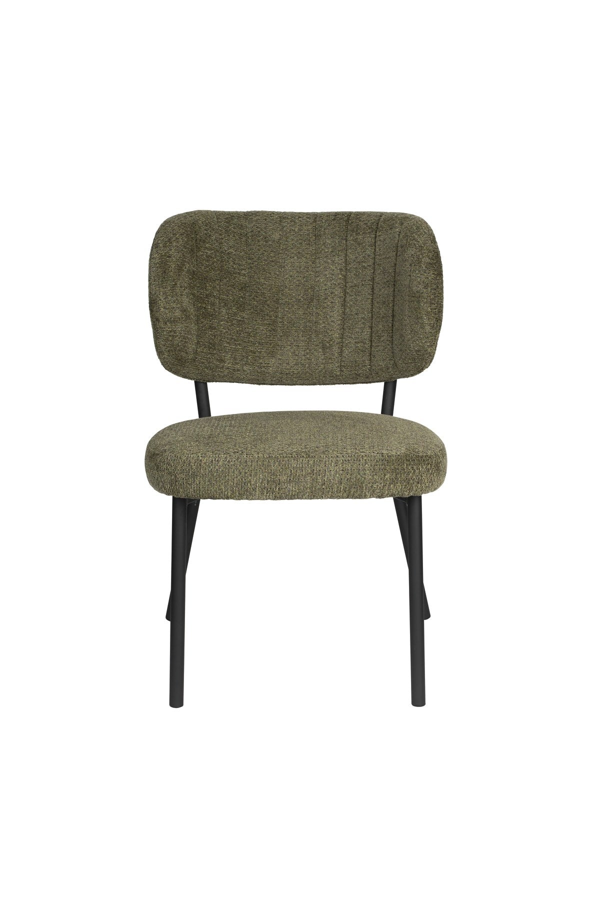 Stuhl Sanne mit gepolstertem Sitz aus Polyester-Gewebe, Schale aus Birkensperrholz und schwarzem Stahlrahmen, Rückenlehne mit Ziersteppmuster.