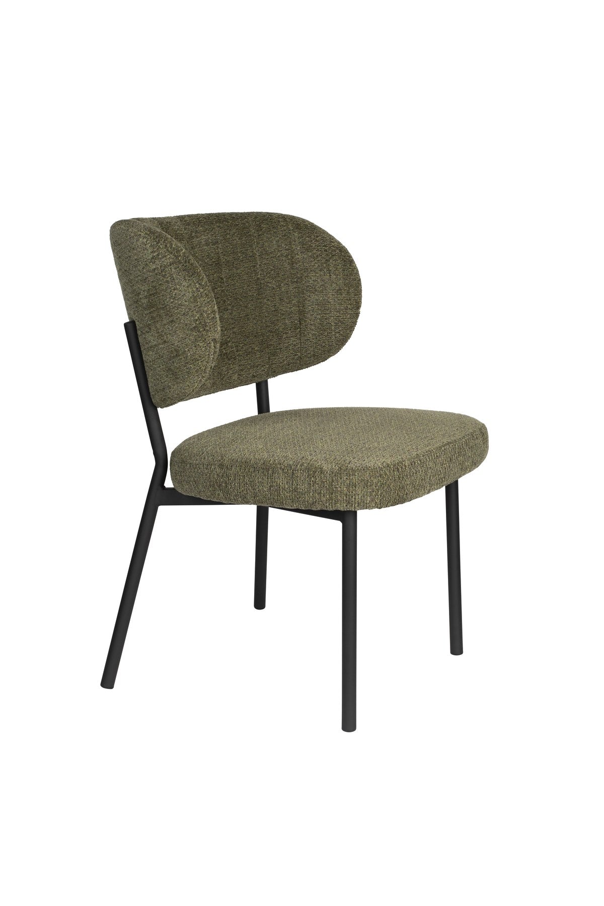 Stuhl Sanne mit gepolstertem Sitz aus Polyester-Gewebe, Schale aus Birkensperrholz und schwarzem Stahlrahmen, Rückenlehne mit Ziersteppmuster.
