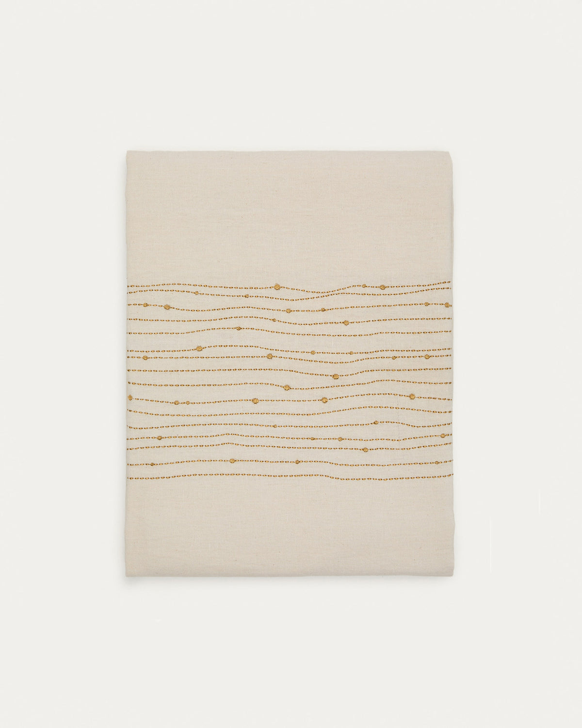 Tischdecke Flia aus Leinen und Baumwolle weiss mit goldfarbener Lurex-Stickerei 150 x 250 cm in Weiss, Gold präsentiert im Onlineshop von KAQTU Design AG. Tischdecke ist von Kave Home