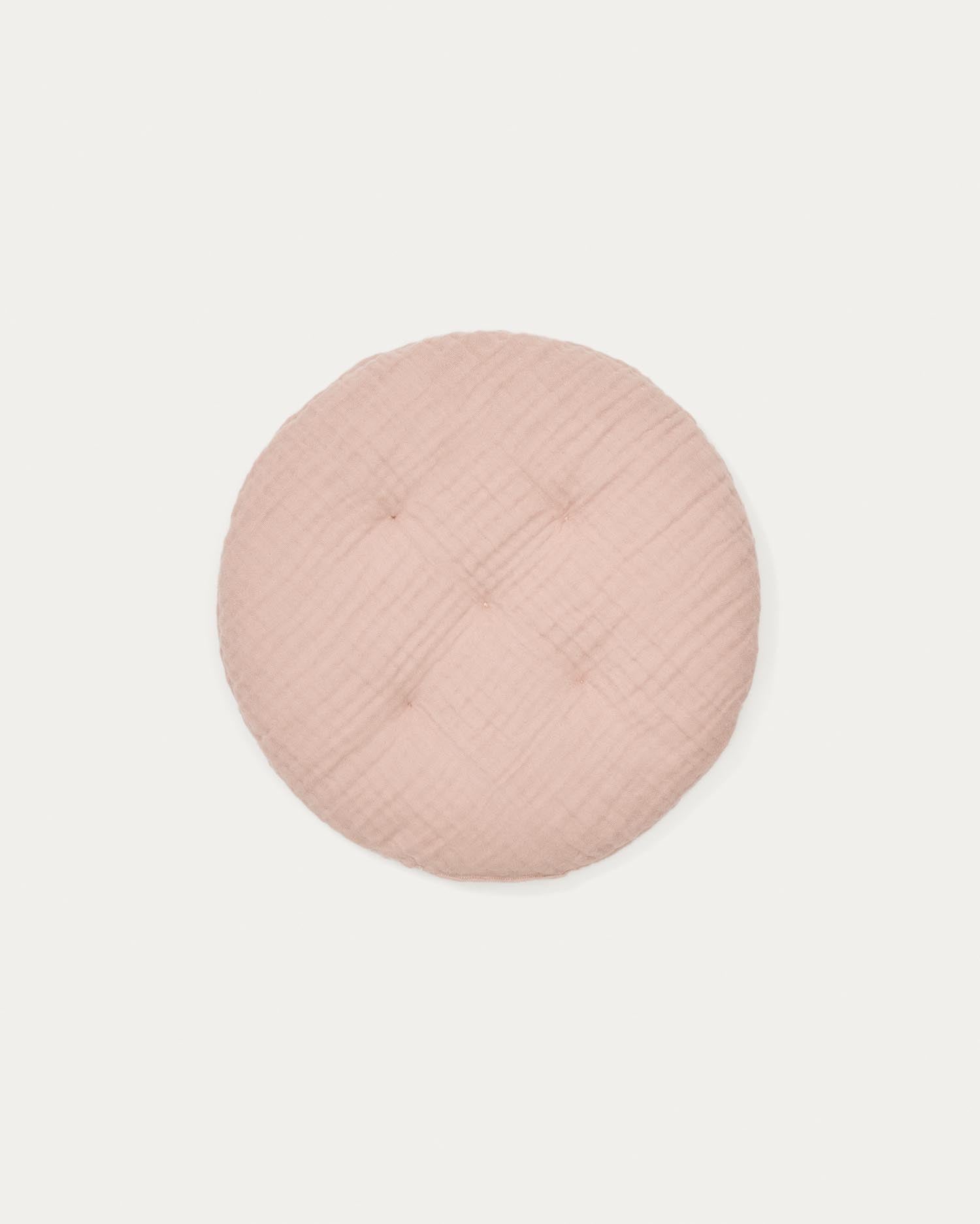 Rundes Kissen Laily aus 100% Bio-Baumwolle in zartem Rosa, Ø30 cm, von Kave Home – stilvoll, nachhaltig und gemütlich.