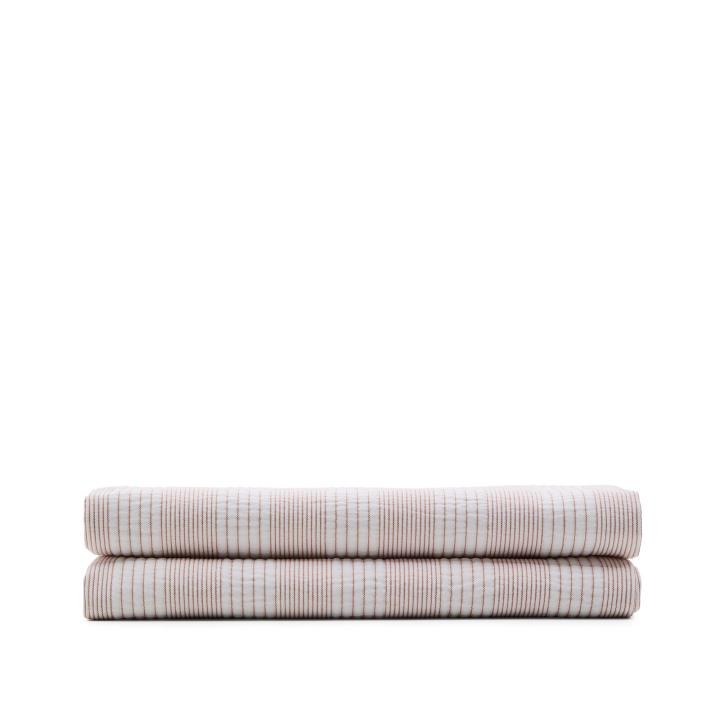 Rot-beige gestreifte Tagesdecke aus 100% Baumwolle mit Steppoptik, Grösse 240 x 260 cm, für Betten 150/160 cm.