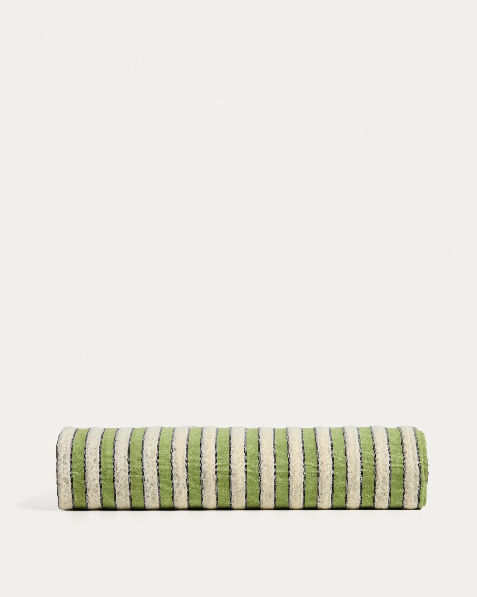 Elegante Tischdecke Ulena in natürlichen Farben mit grünen Streifen, aus 100 % Baumwolle, ideal für jeden Tisch, Maße 170 x 250 cm.