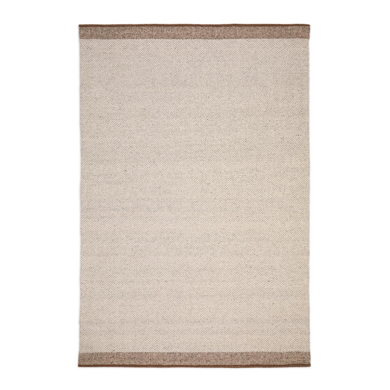 Eleganter Wollteppich in Beige, 200x300 cm, handgewebt mit Fischgrätmuster, stilvoll und pflegeleicht.
