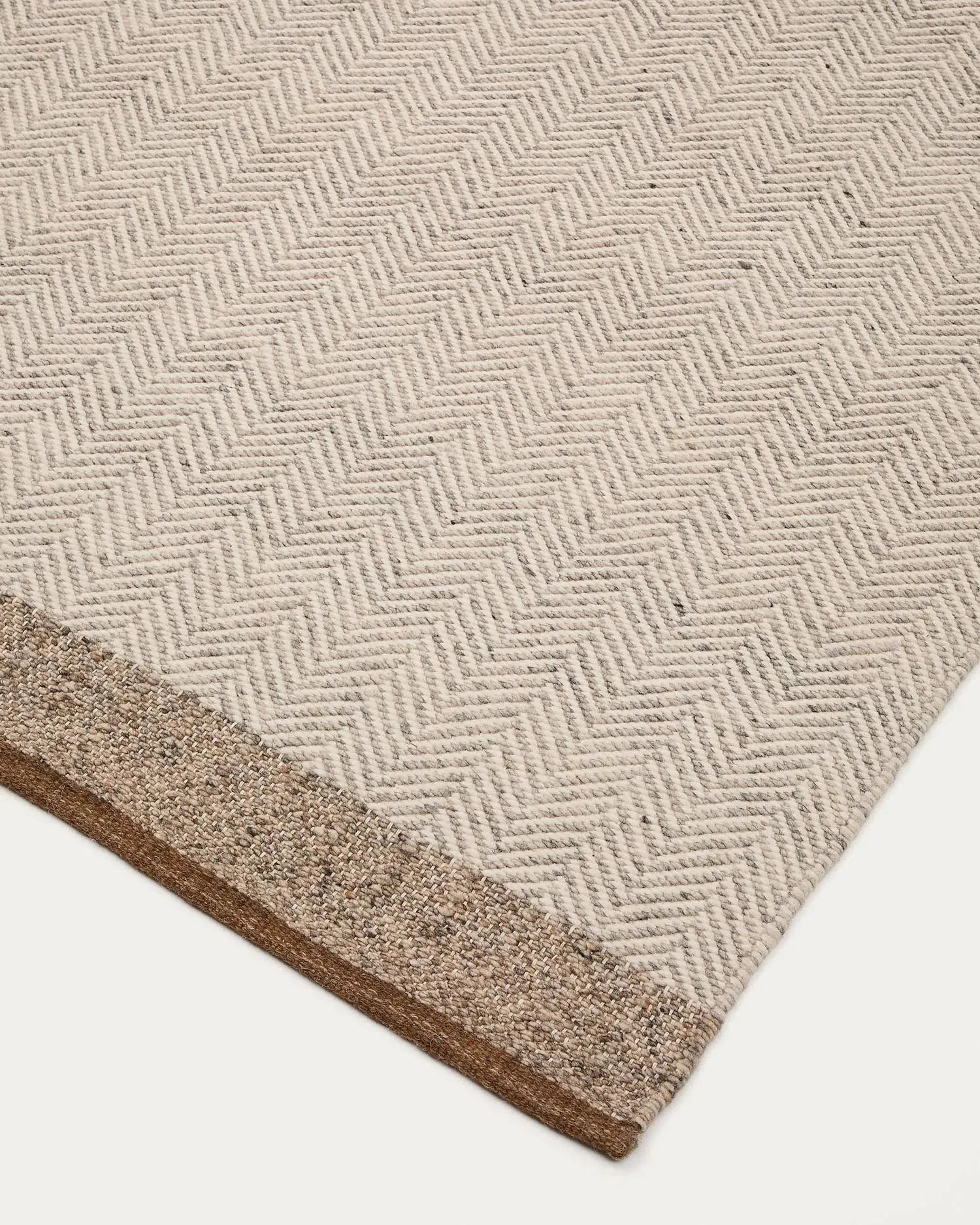 Teppich Nifelia, 200x300 cm, beige, aus Wolle mit Jacquard-Muster, von Kave Home, elegant und hochwertig.