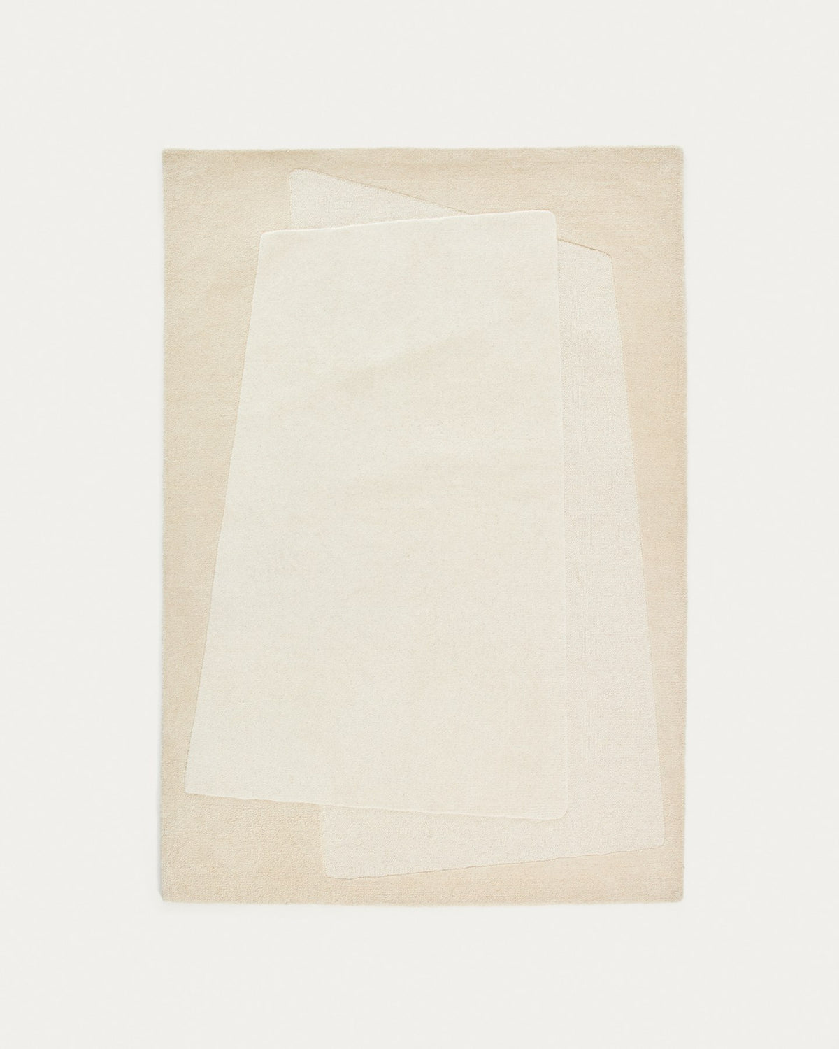 Wollteppich Dennie von Kave Home in Beige mit grafischem Muster, handgewebt aus 100 % Wolle, Grösse 160 x 230 cm.