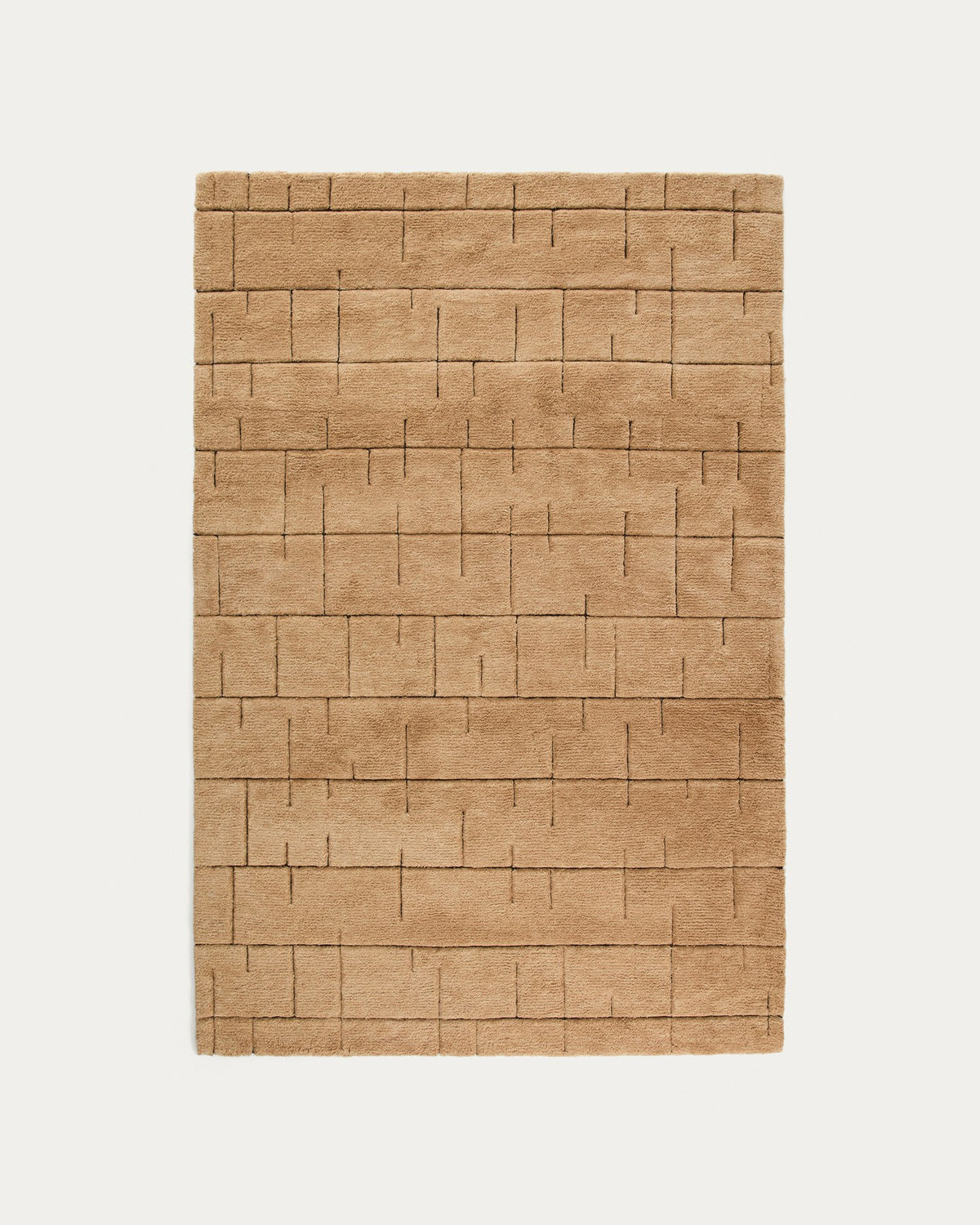 Brauner Teppich Helun aus Wolle und Viskose mit Reliefmuster und langem Haar, rechteckiges Format 160 x 230 cm, handgewebt.