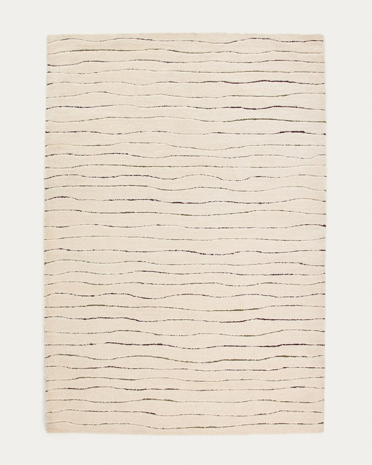 Beige Teppich Loram aus 100% Polyester mit Fell-Optik und wellenförmigem Reliefmuster, Format 200 x 300 cm, handgefertigt.
