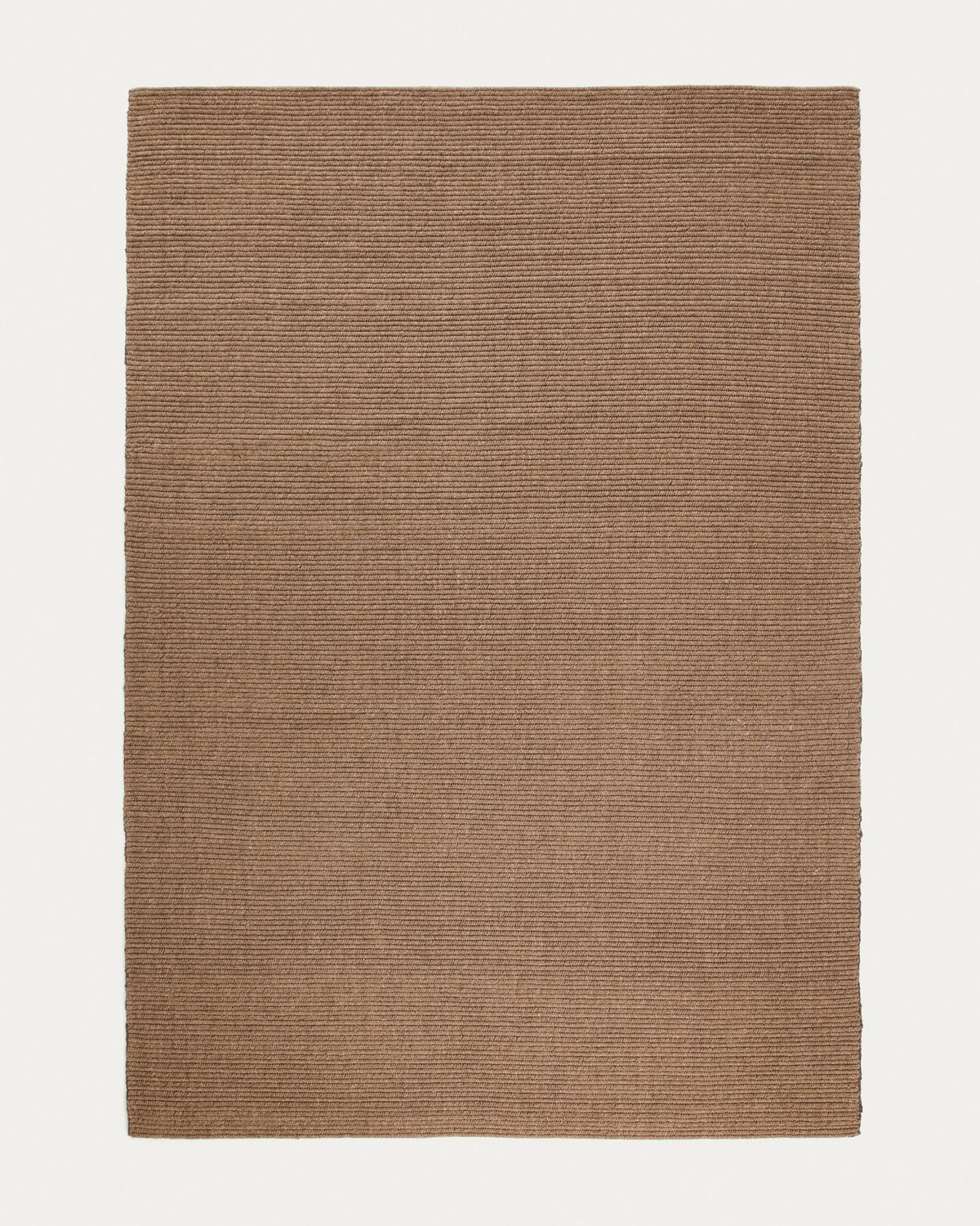Handgeflochtener Teppich Imerna aus Wolle-Baumwoll-Mischung in Braun, rechteckige Form, 200 x 300 cm.