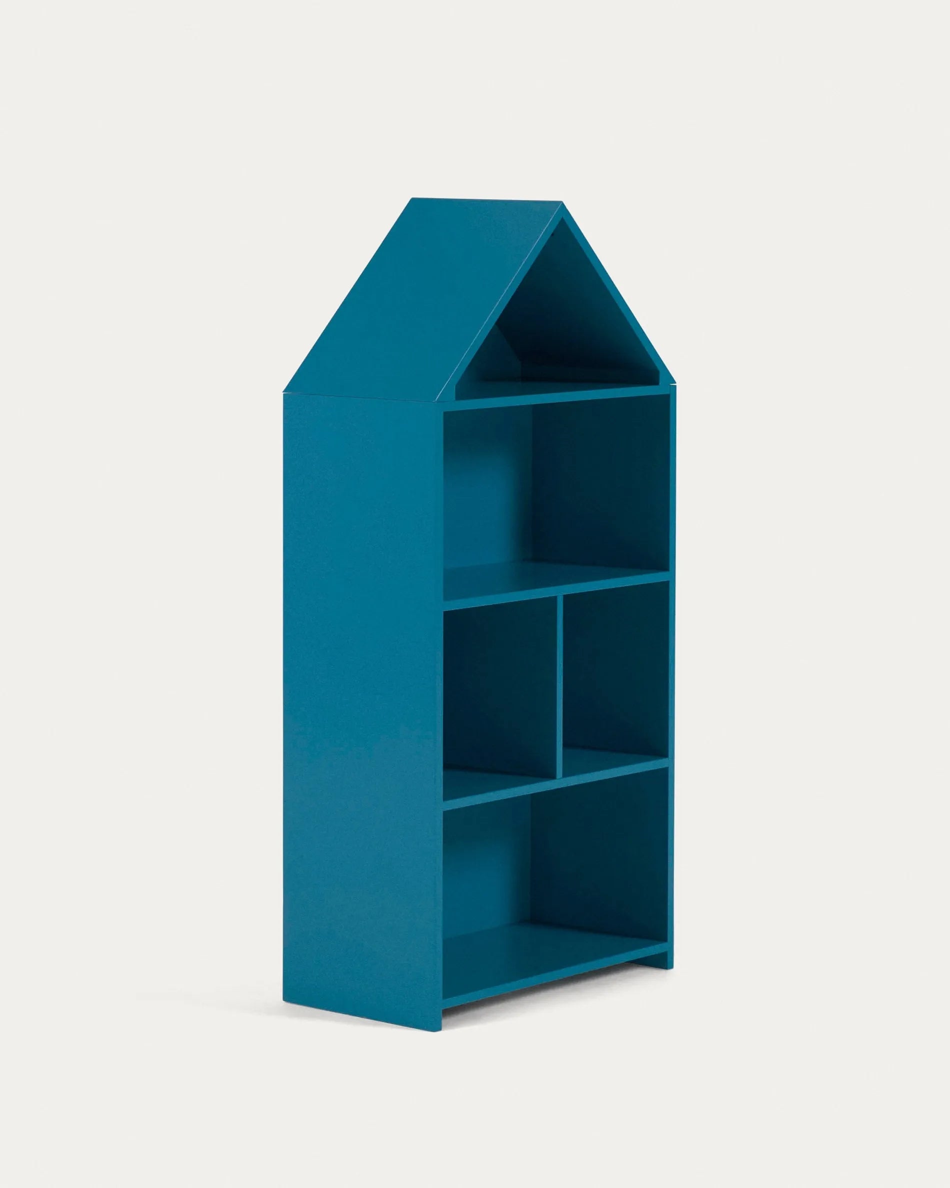 Das Celeste Kinderhaus Regal in blauem MDF bietet mit 50x105 cm viel Stauraum für Bücher und Spielzeug im Kinderzimmer.