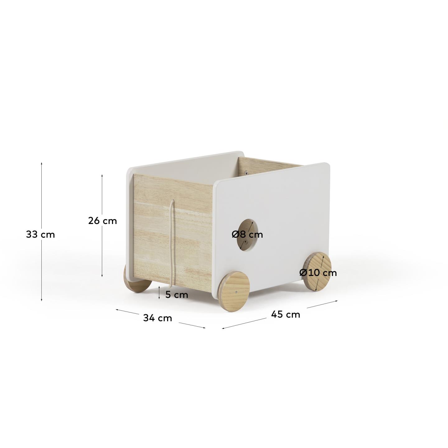 Praktischer Bianina Aufbewahrungswagen aus Kiefernholz und weißem MDF, ideal für stilvolle und funktionale Organisation.