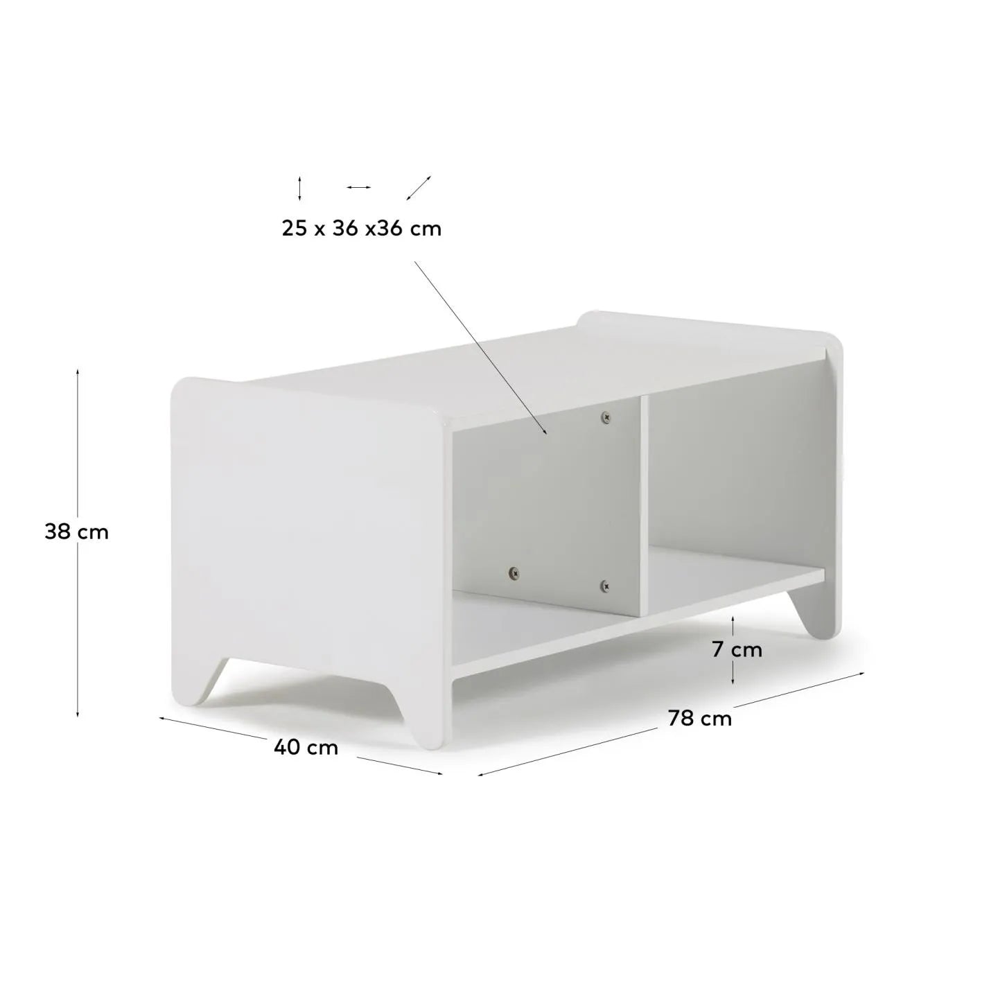 Das Nunila Möbel von Kave Home aus weißem MDF kombiniert modernes Design mit praktischer Aufbewahrung auf 78 cm Breite.