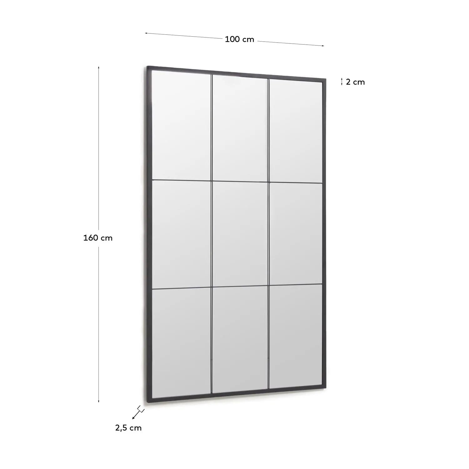 Moderner Ulrica Standspiegel 100x160 cm aus schwarzem Metall.