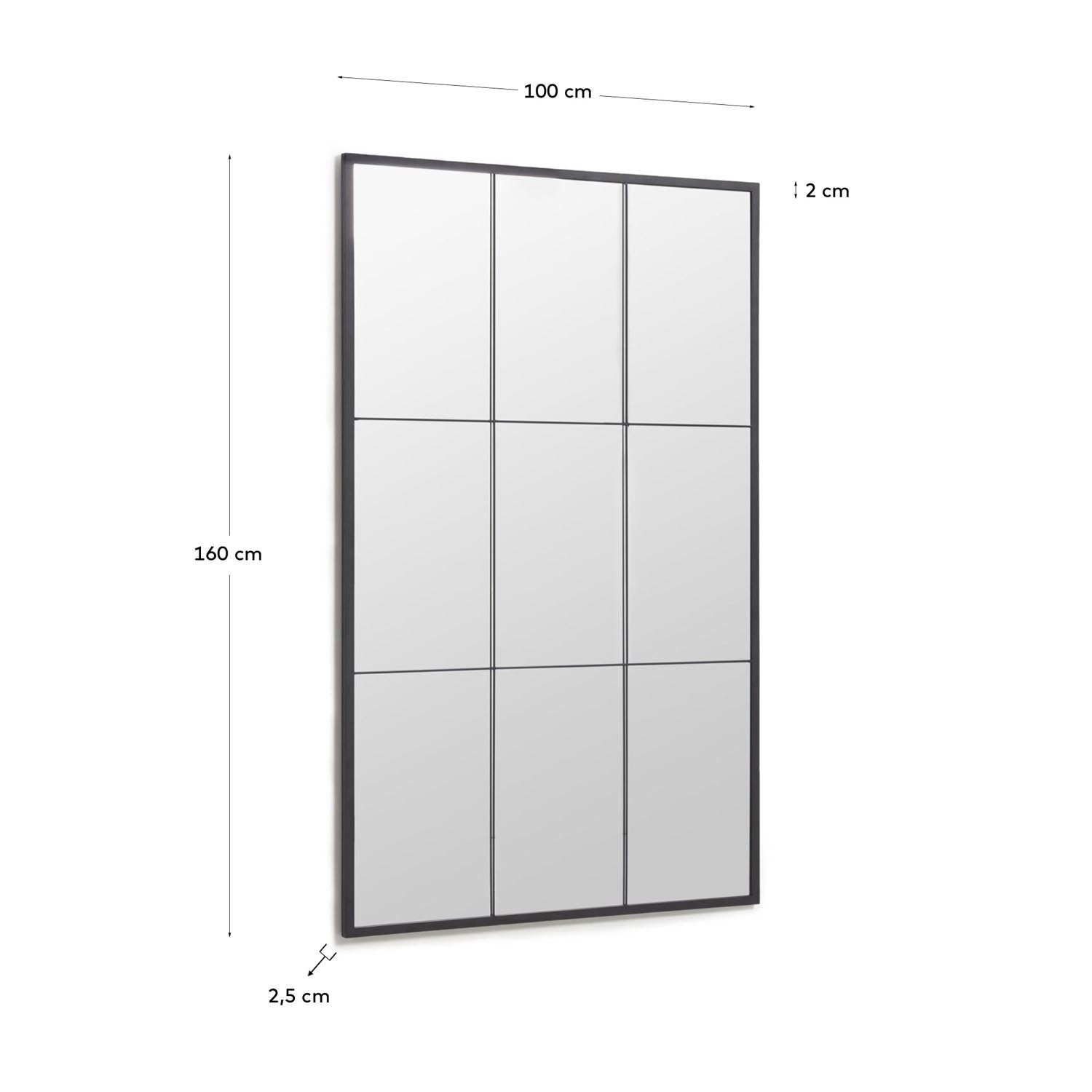 Stilvoller Ulrica Standspiegel aus robustem schwarzem Metall, 100 x 160 cm – perfekter Blickfang für jedes Zuhause.