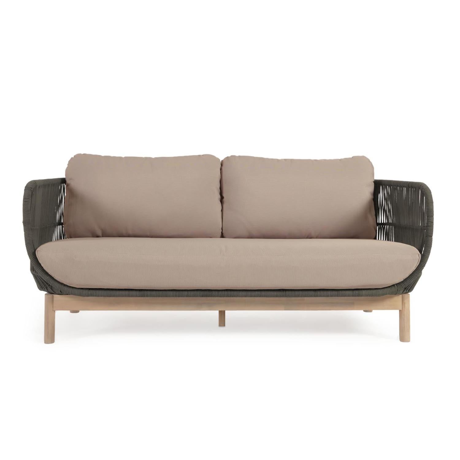 Catalina 3-Sitzer Sofa aus grünem Seil und massivem Akazienholz 170 cm FSC 100% in Grün präsentiert im Onlineshop von KAQTU Design AG. 3er Sofa ist von Kave Home