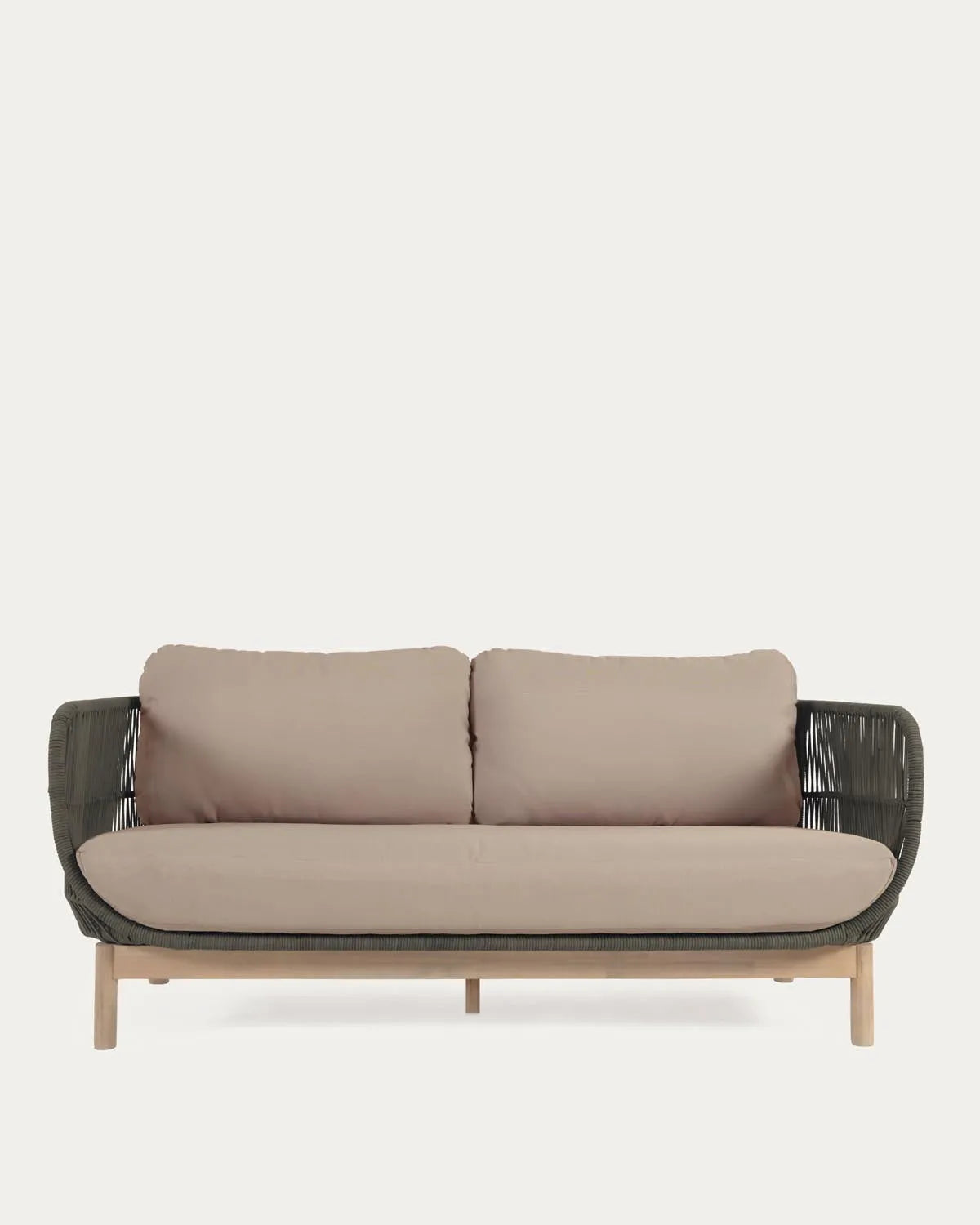 Elegantes 3-Sitzer Sofa aus grünem Seil & Akazienholz, 170 cm.