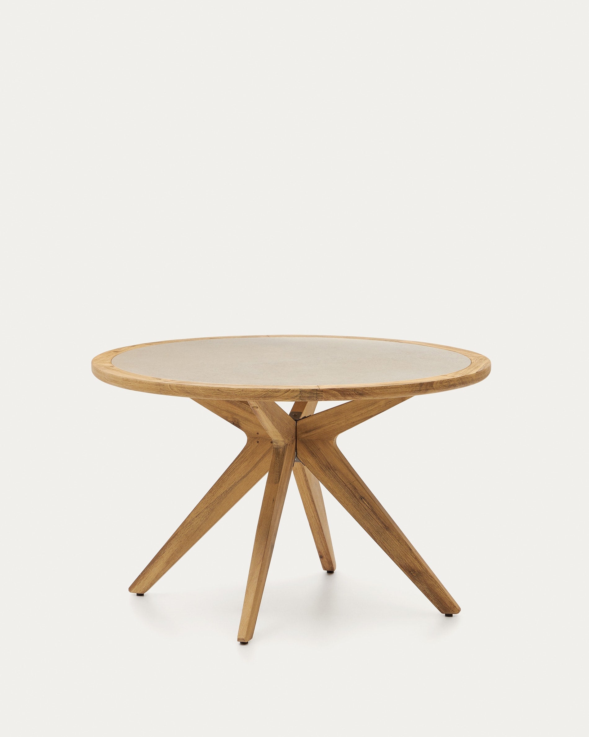 Runder Tisch Julieta, Ø 120 cm, aus beigem Polyzement und Akazienholz, FSC-zertifiziert, stilvoll und nachhaltig von Kave Home.