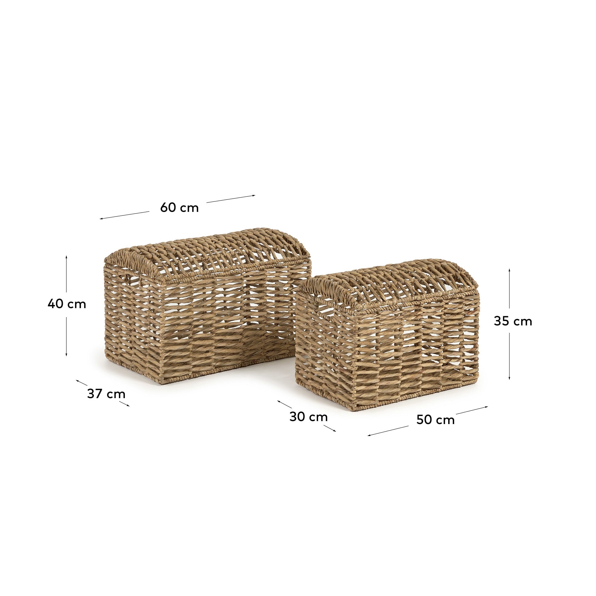 Set aus 2 handgefertigten Truhen aus Naturfasern, mit natürlichem Finish, perfekt für stilvolle Aufbewahrung und Dekoration.