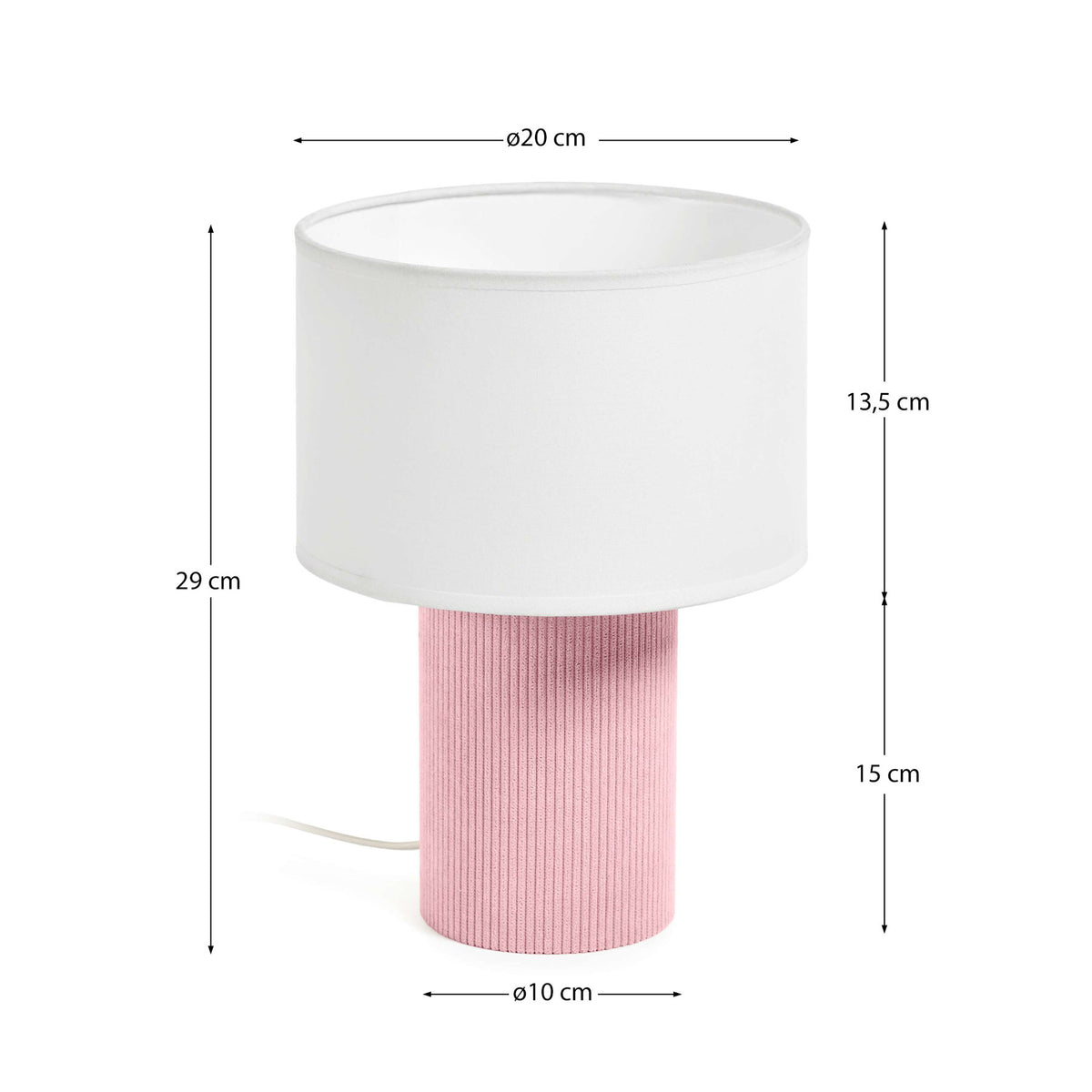Tischlampe Bianella aus Baumwolle und rosafarbenem Cord in Rosa präsentiert im Onlineshop von KAQTU Design AG. Tischleuchte ist von Kave Home