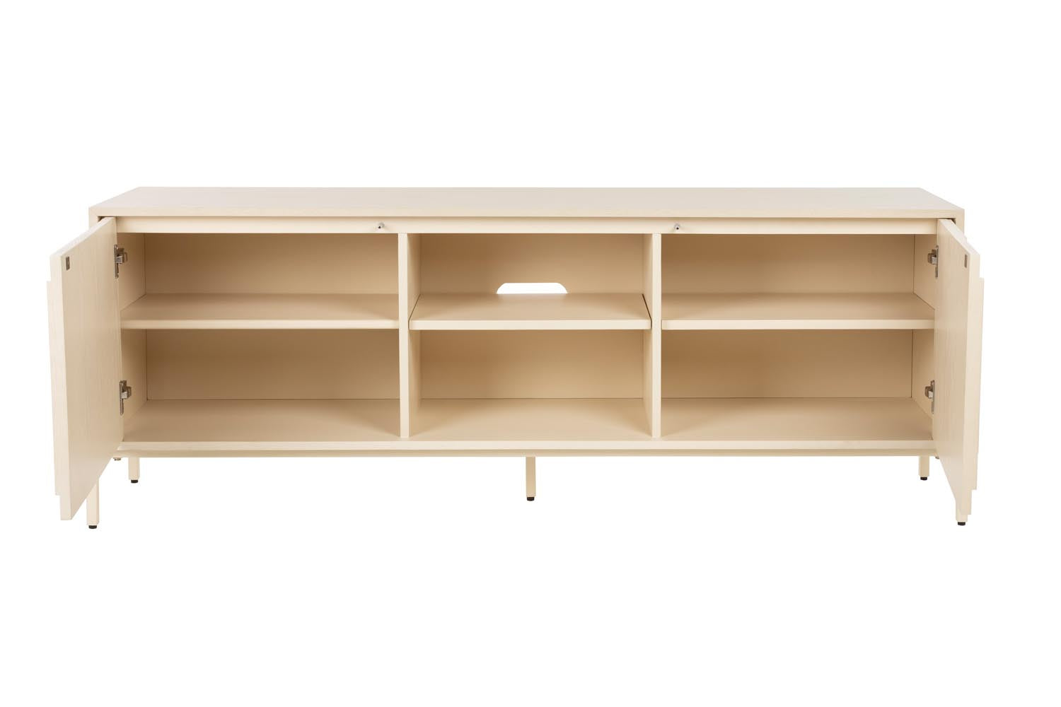 Entdecken Sie das elegante Sideboard Faces von Zuiver, entworfen von Jette Scheib. Ein Kunstwerk aus Eichenholz mit einzigartigen Relieftüren.