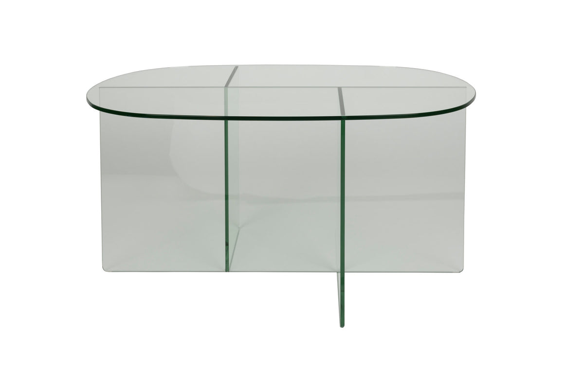Ovaler Couchtisch Linea aus Glas mit gekreuzten Paneelen als Tischbasis, Zuiver