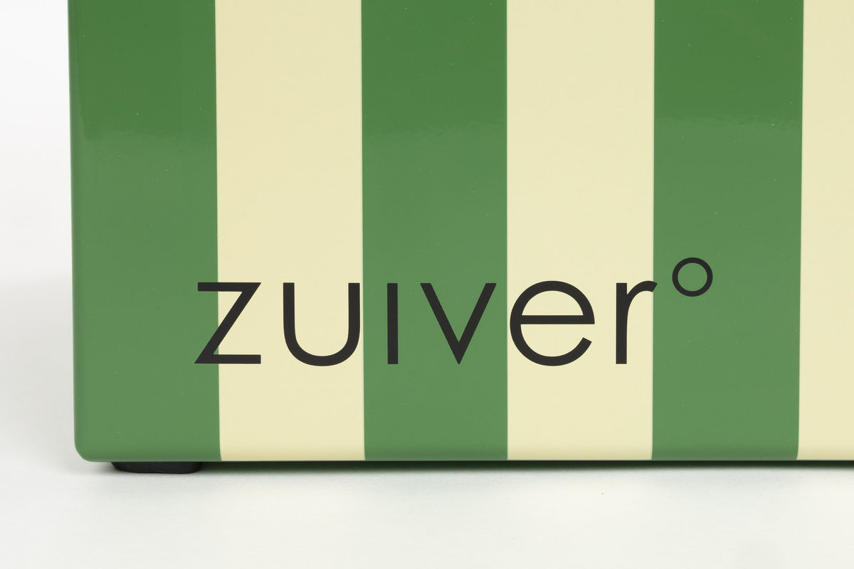 Grüne Kühltasche aus Stahl mit Pulverbeschichtung, zwei Griffen und Deckel, Modell Cooler Be Cute Stripes Green von Zuiver.