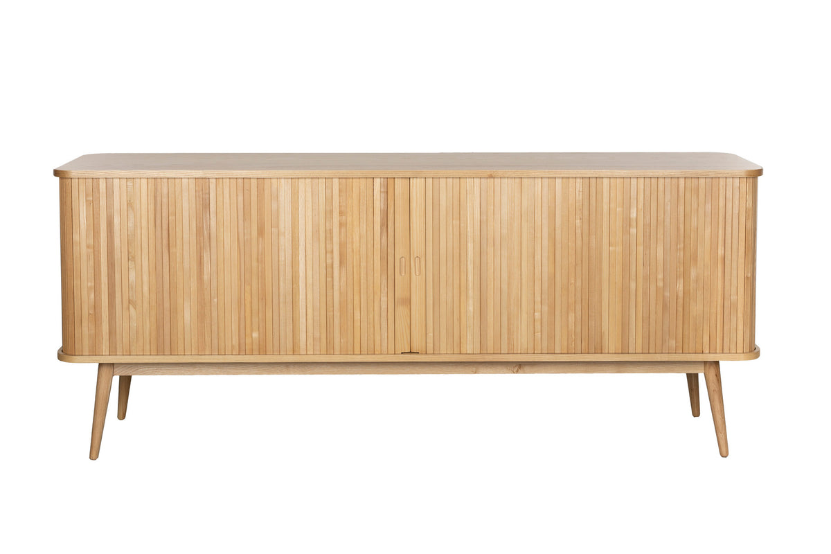 Sideboard Barbier von Zuiver mit Holzfurnier, Lamellen-Schiebetüren und Beinen