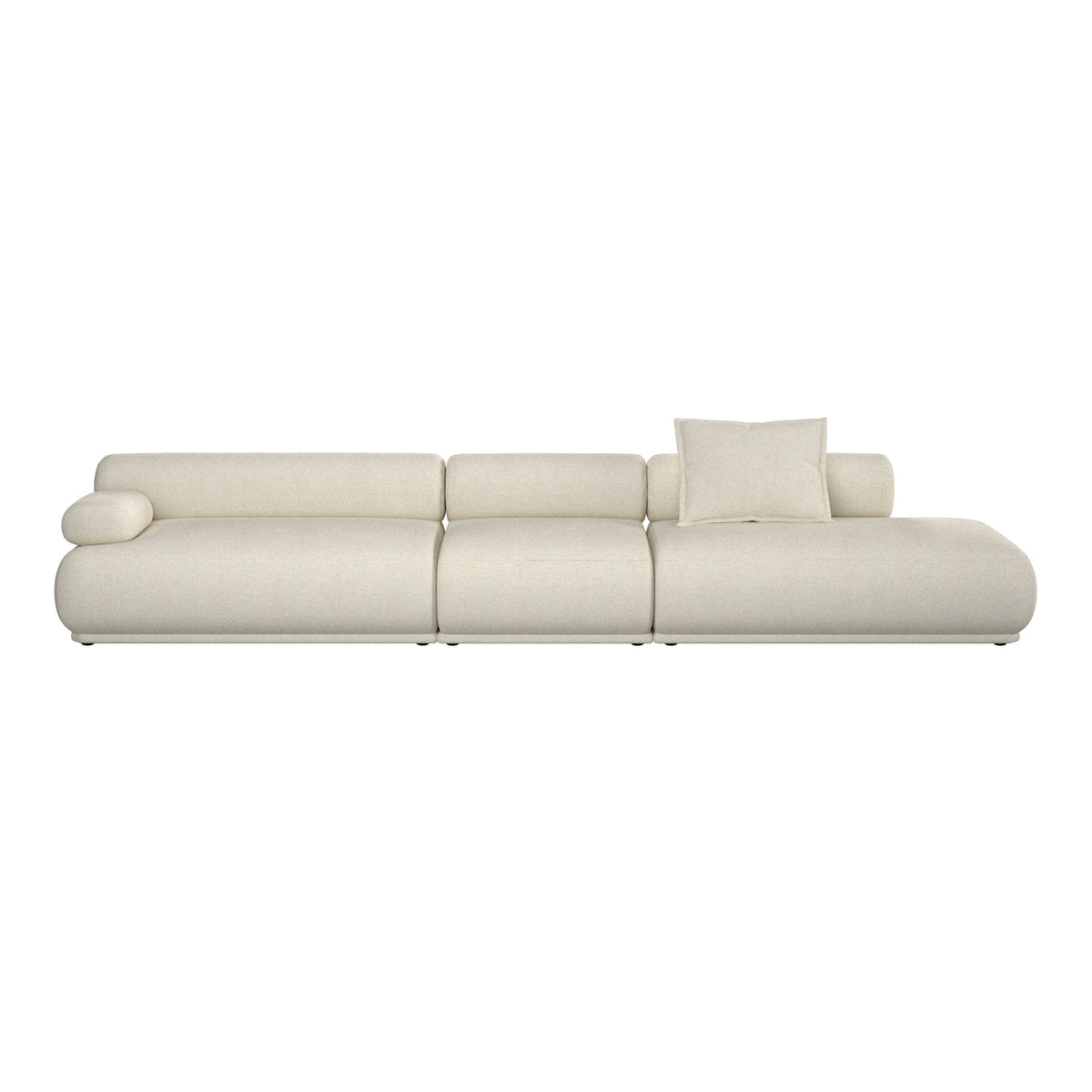 Sofa Rembrandt 4.5-Sitzer links mit Rippstoff-Bezug, runden Formen und niedrigen Beinen
