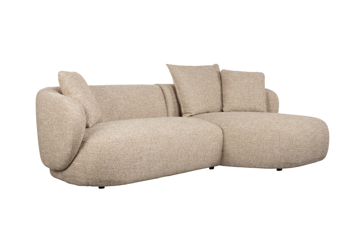 Hellbraunes L-Sofa Stones mit grob gewebtem Polyesterbezug, Zweisitzer und Chaiselongue rechts