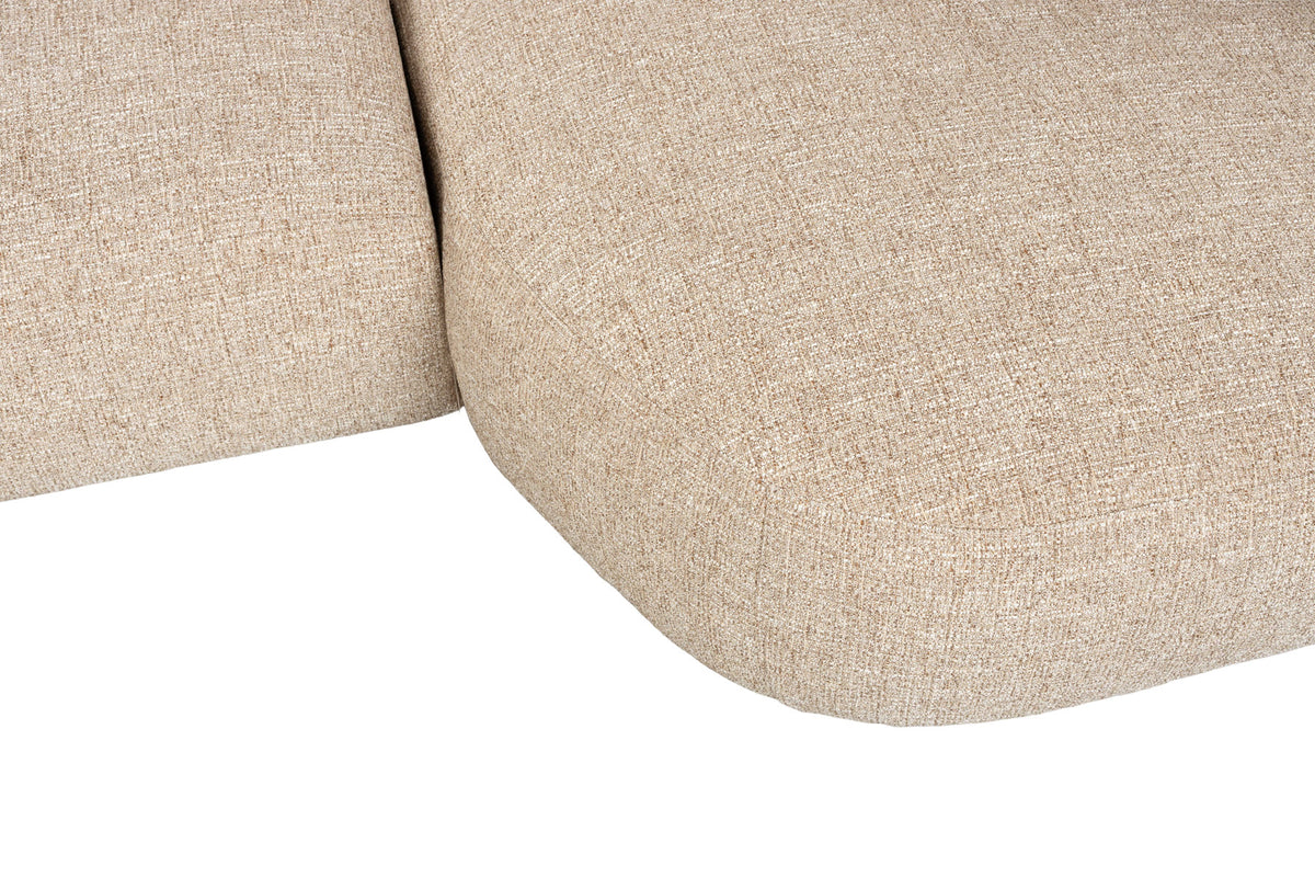 Hellbraunes L-Sofa Stones mit grob gewebtem Polyesterbezug, Zweisitzer und Chaiselongue rechts