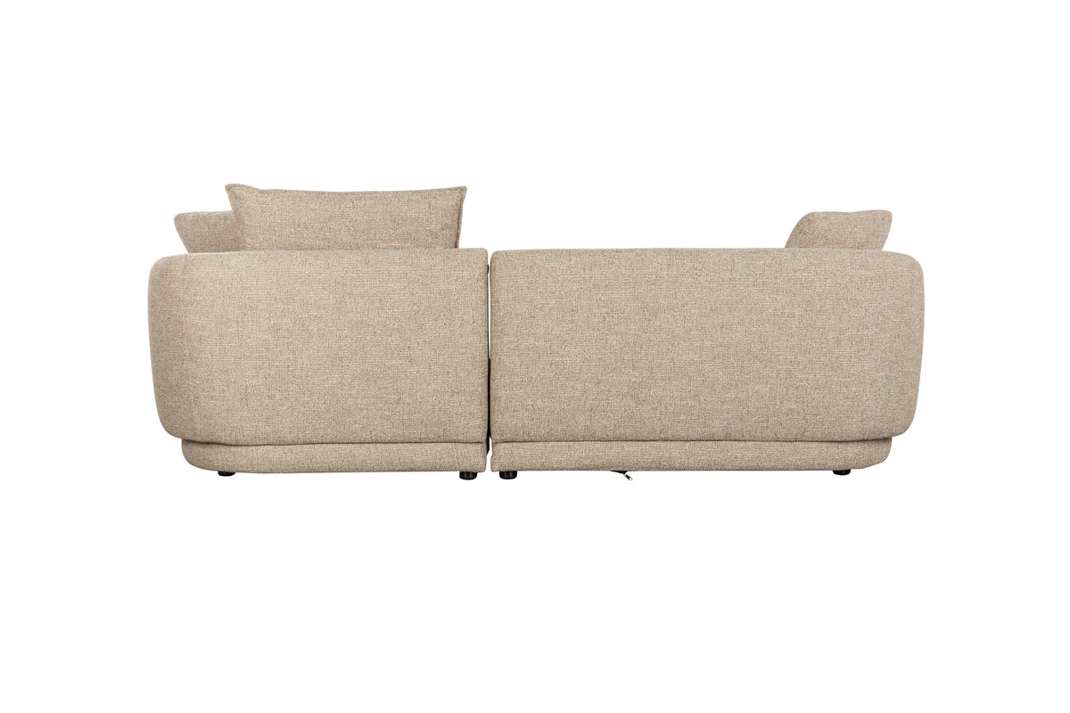 Hellbraunes L-Sofa Stones mit grob gewebtem Polyesterbezug, Zweisitzer und Chaiselongue rechts