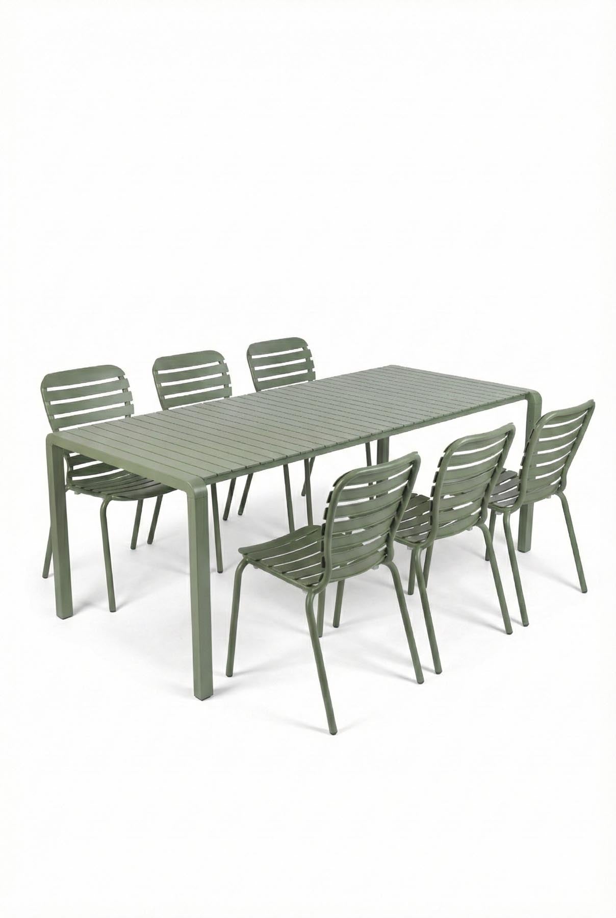 Gartentisch Vondel 214 + 6 Stühle Vondel Grün in Grün präsentiert im Onlineshop von KAQTU Design AG. Gartentischset ist von Zuiver