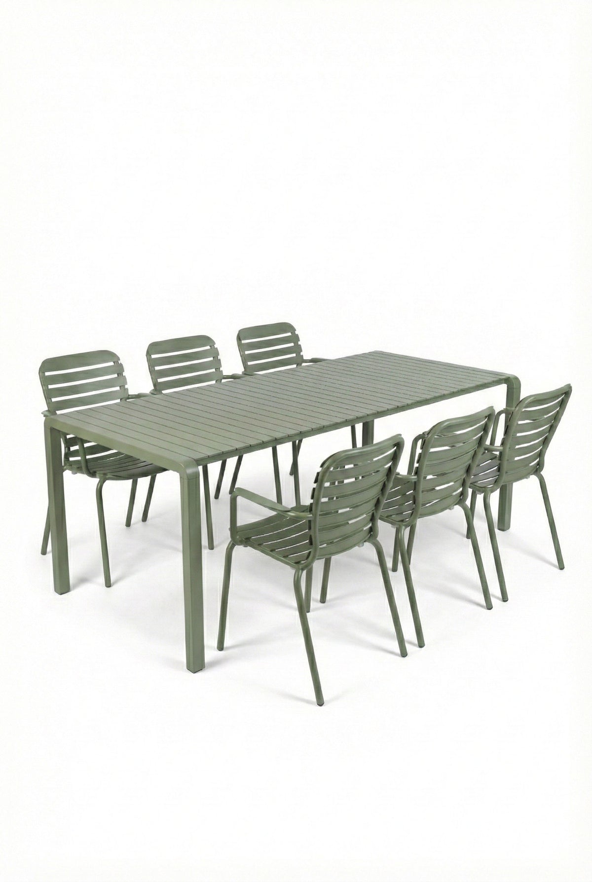Gartentisch Vondel 214 + 6 Armlehnstühle Vondel Grün in Grün präsentiert im Onlineshop von KAQTU Design AG. Gartentischset ist von Zuiver