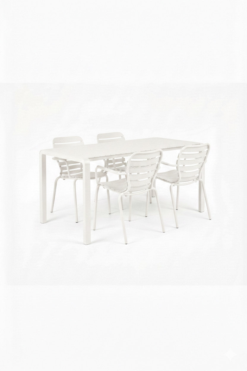 Gartentisch Vondel 168.5 + 4 Armlehnstühle Vondel weiss in Weiss präsentiert im Onlineshop von KAQTU Design AG. Gartentischset ist von Zuiver