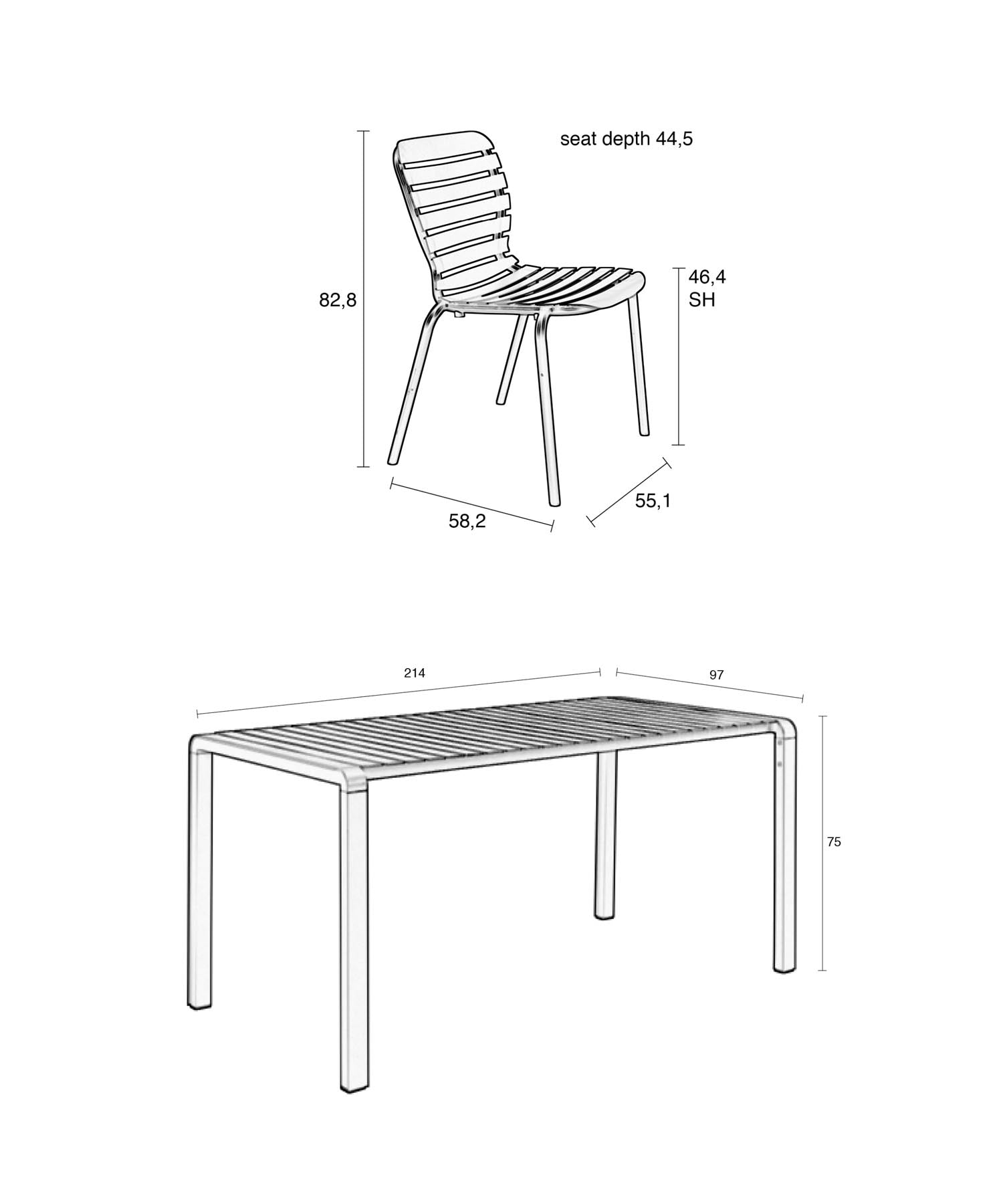 Gartentisch Vondel 214 + 6 Stühle Vondel weiss in Weiss präsentiert im Onlineshop von KAQTU Design AG. Gartentischset ist von Zuiver