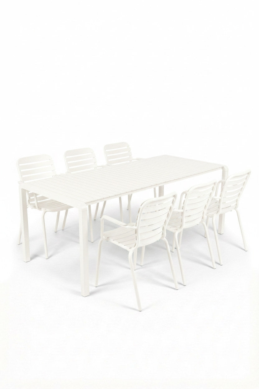 Gartentisch Vondel 214 + 6 Armlehnstühle Vondel weiss in Weiss präsentiert im Onlineshop von KAQTU Design AG. Gartentischset ist von Zuiver